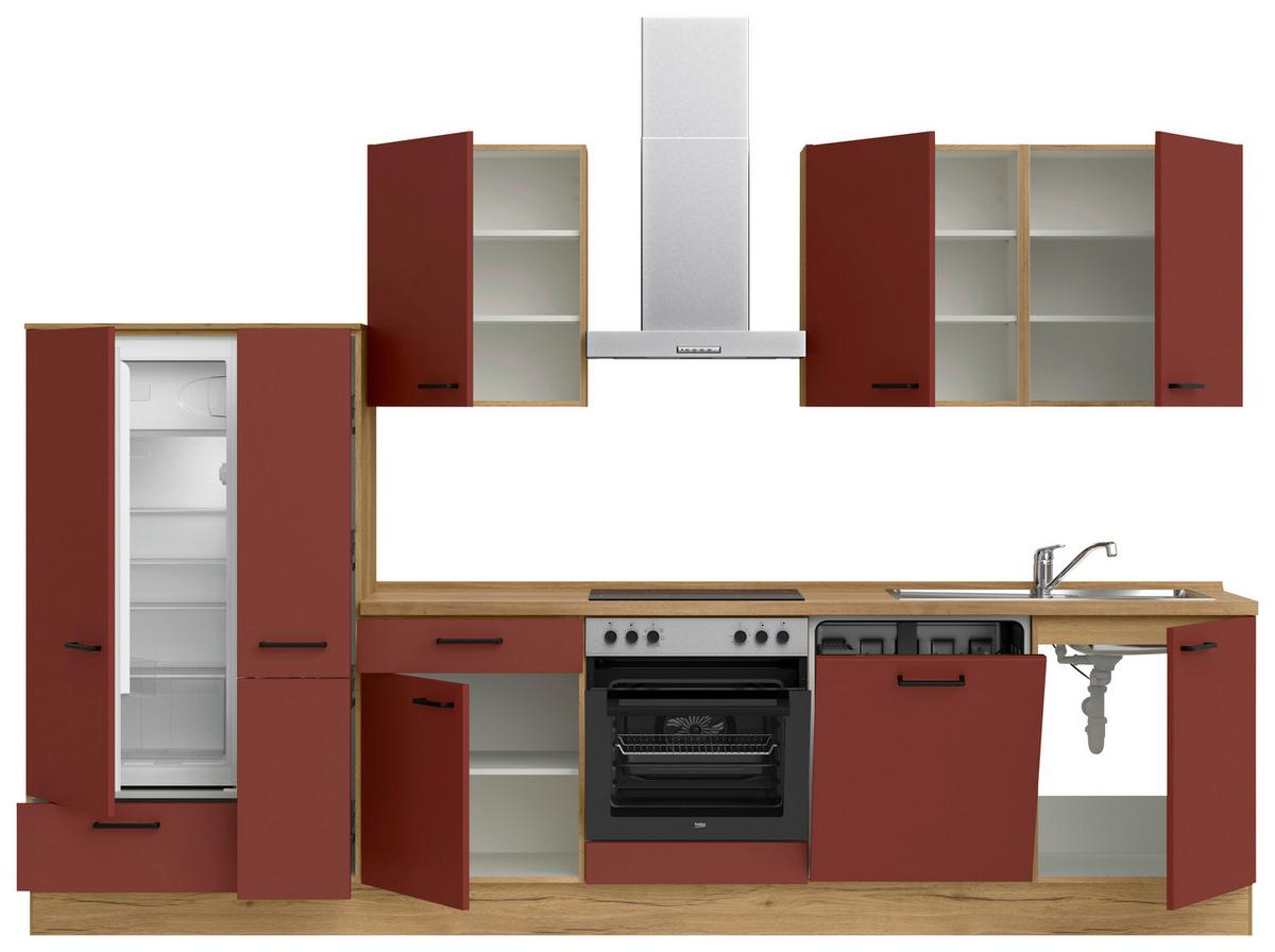 Küchenleerblock Easytouch Low-Line, L11 Links - Eichefarben/Rot, MODERN, Holzwerkstoff (330cm) - Nobilia