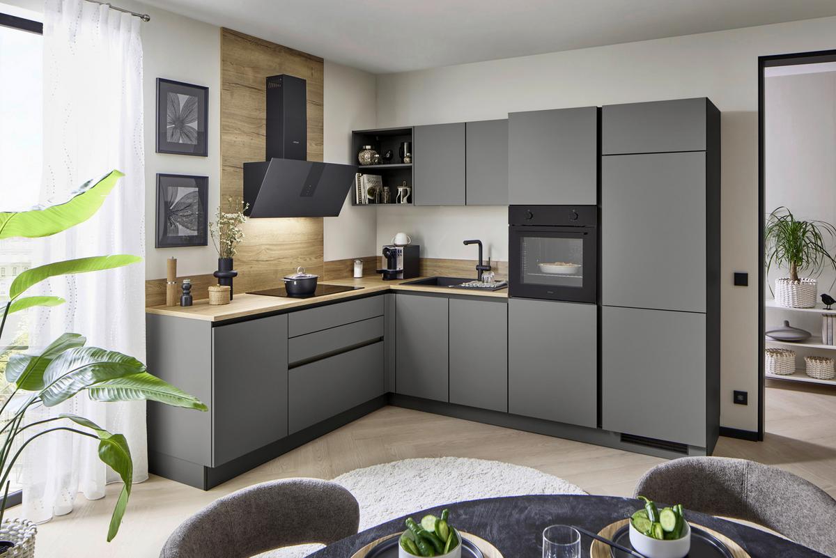 ECKKÜCHE WIN - Eichefarben/Anthrazit, MODERN, Holzwerkstoff (205,2/278,2cm) - Express-Kuechen