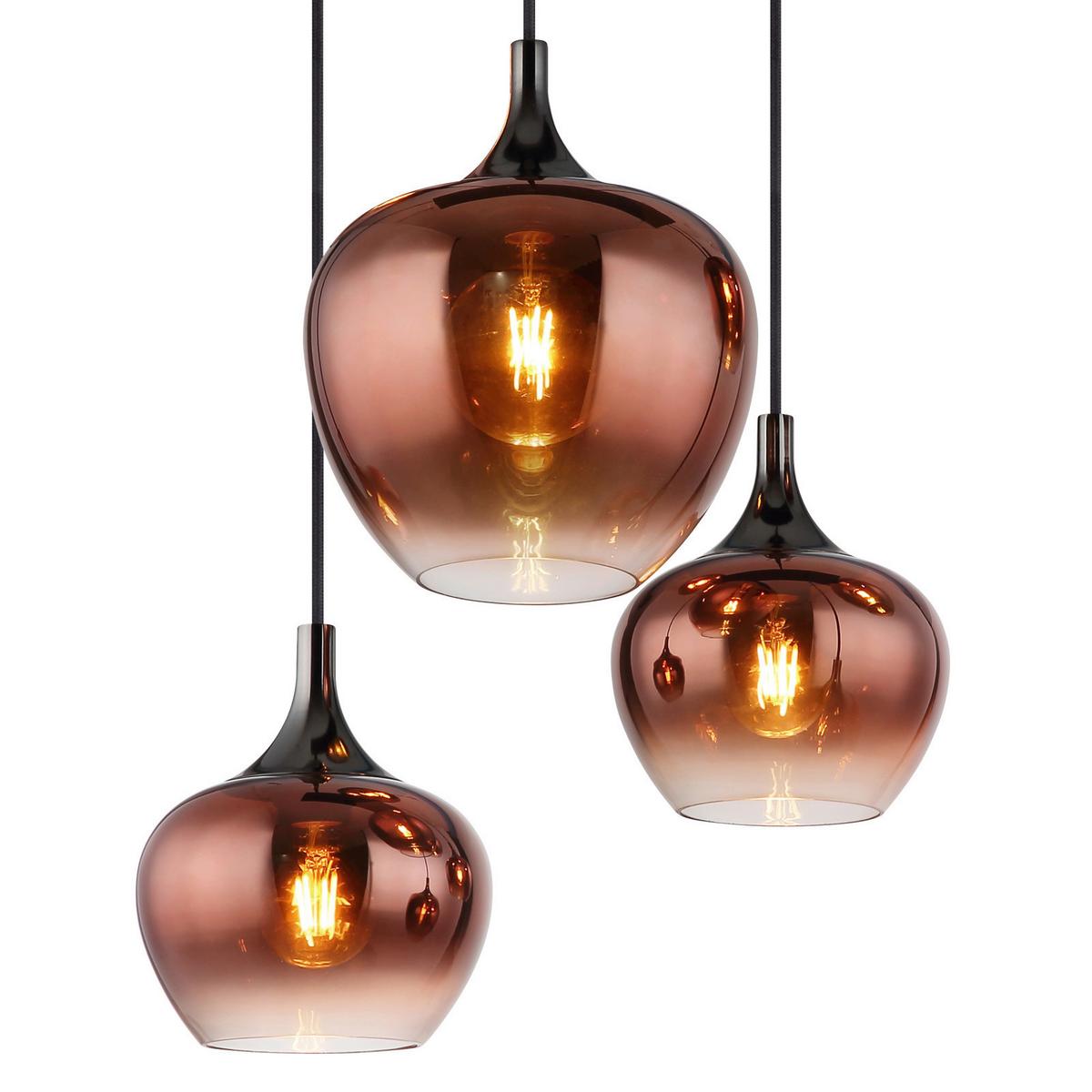 Függőlámpa 15548-6hg - fekete/rézvörös, Basics, Üveg/fém (86/42/120cm) - Globo
