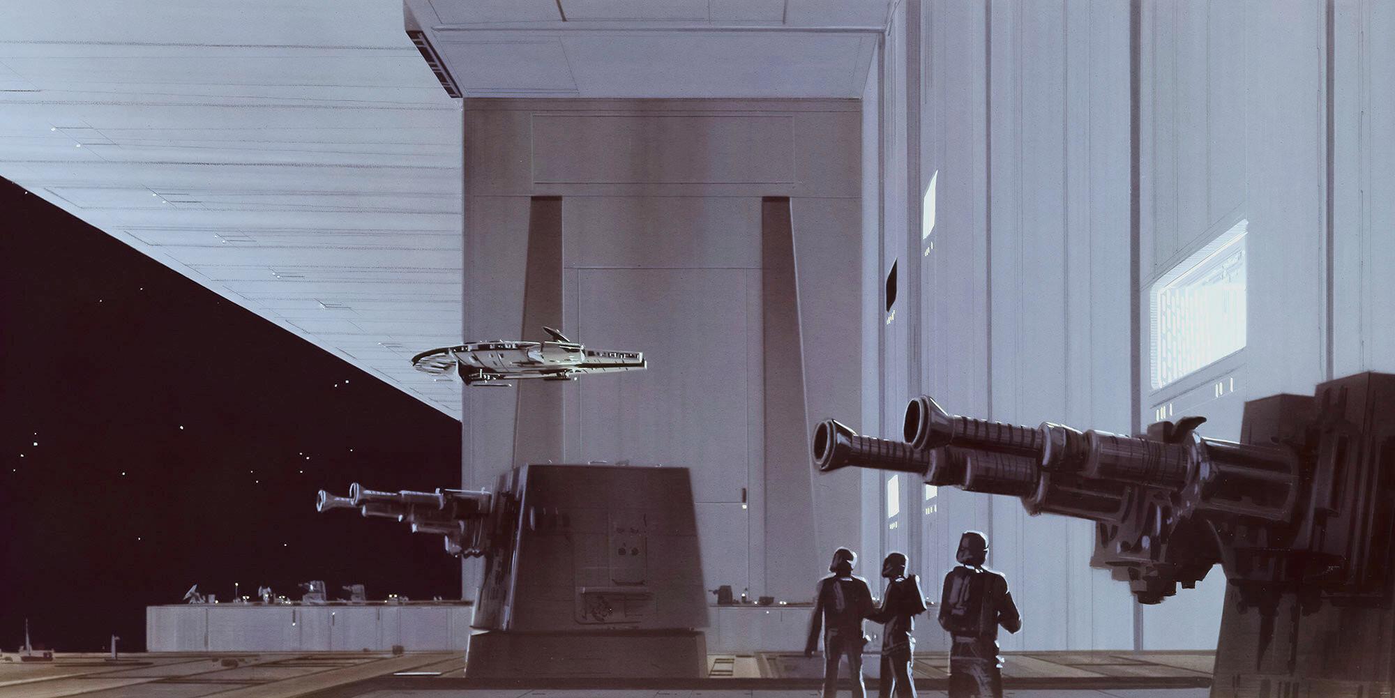 Fototapete Star Wars Death Star Hangar - Schwarz/Grau, Trend, Textil (500/250cm)