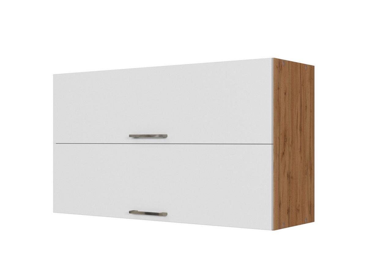 Küchenoberschrank B: 100 cm Eiche Dekor/Weiß 2 Klappen - Eiche Wotan/Weiß, MODERN, Holzwerkstoff (100/57/34cm) - Held