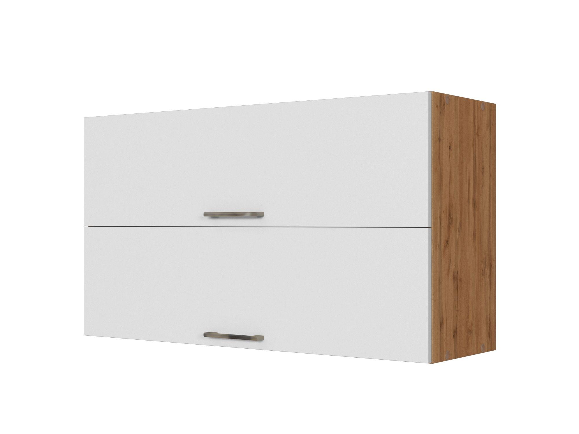 Küchenoberschrank B: 100 cm Eiche Dekor/Weiß 2 Klappen