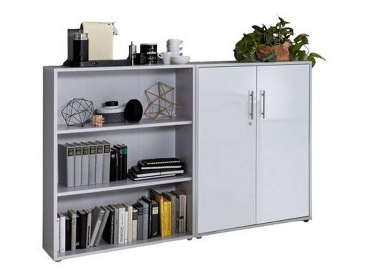 Office Edition B: 168,8 Cm Grau/weiß - Weiß Hochglanz/Grau, MODERN, Holzwerkstoff (168,8/113,6/33cm) - MID.YOU