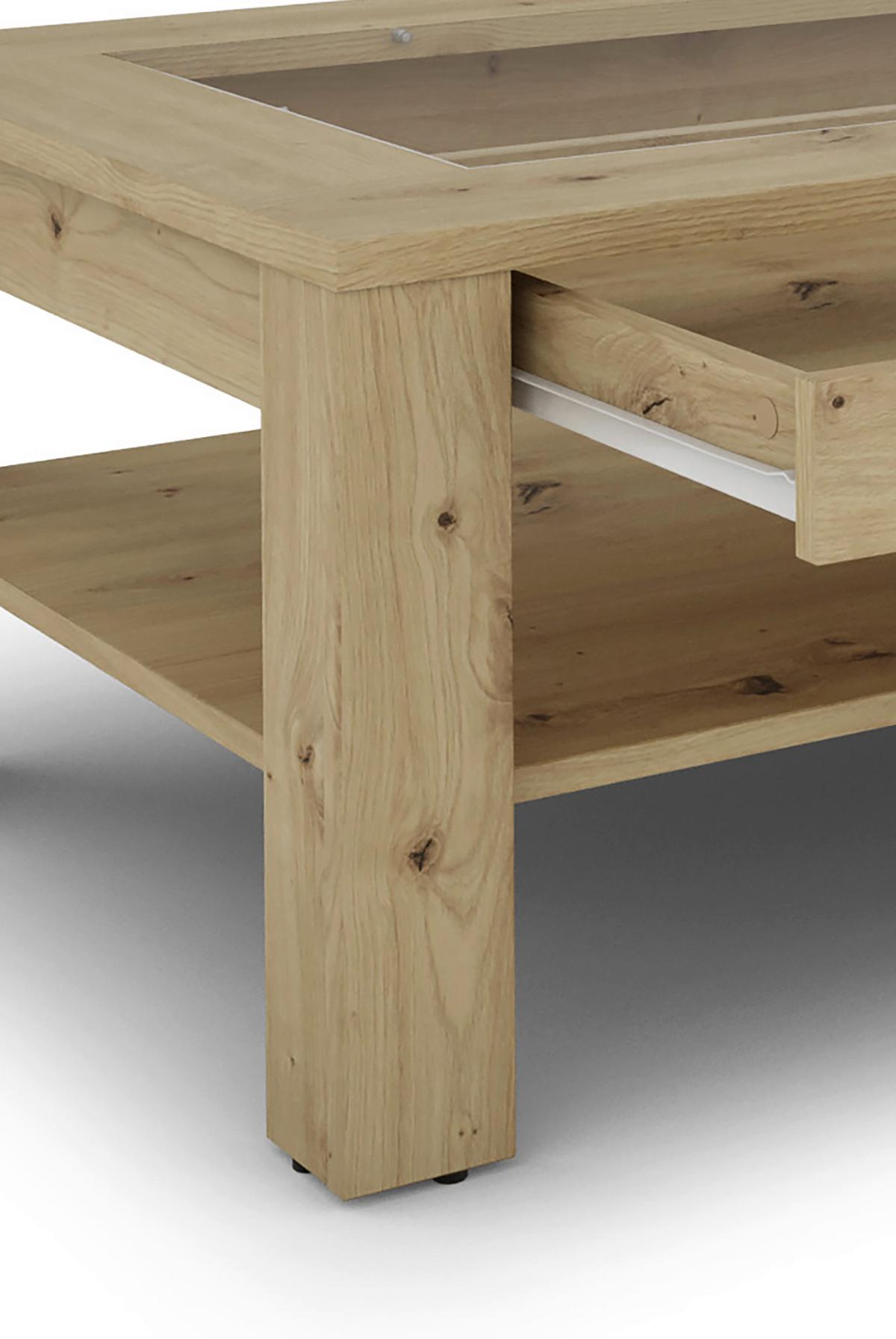 Couchtisch Mit Stauraum Ralph Eiche Artisan Dekor - Eiche Artisan, Basics, Glas/Holzwerkstoff (110/43/67cm) - MID.YOU