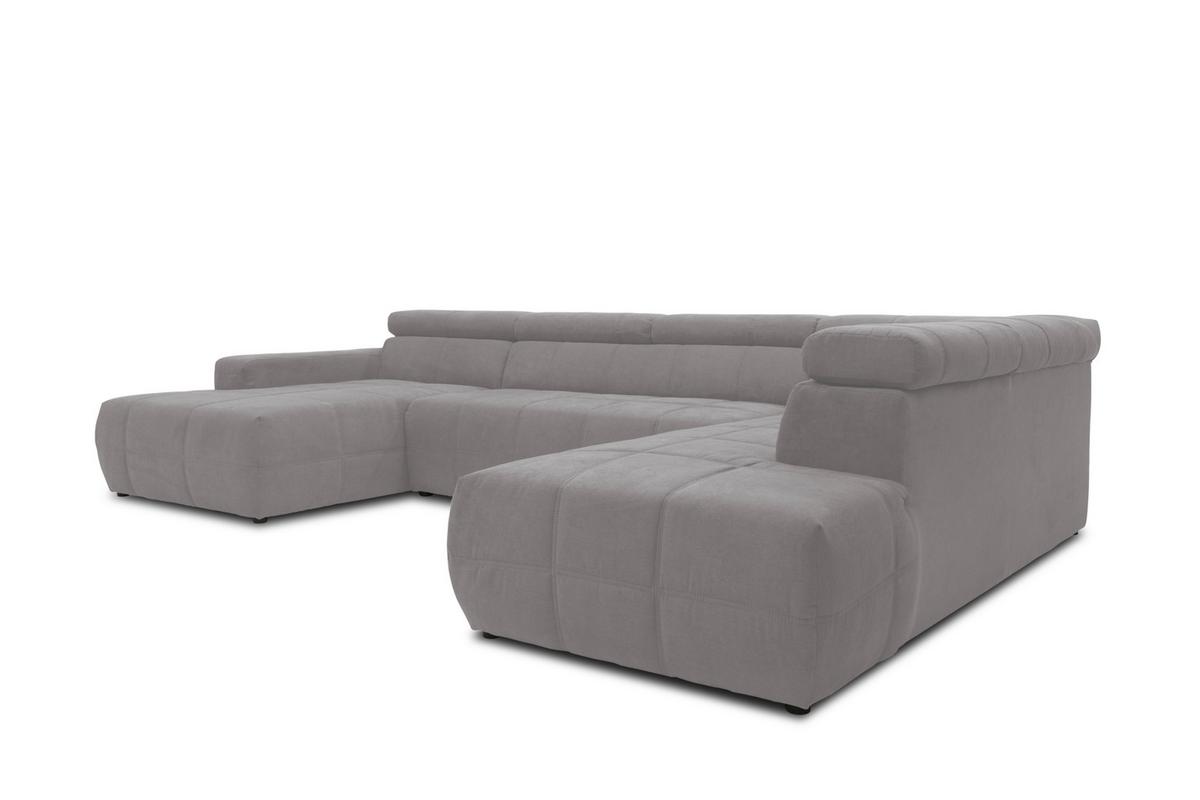 Wohnlandschaft Brandon Kopfteilverstellung Silber - Silberfarben/Schwarz, Design, Textil (175/359/228cm) - MID.YOU