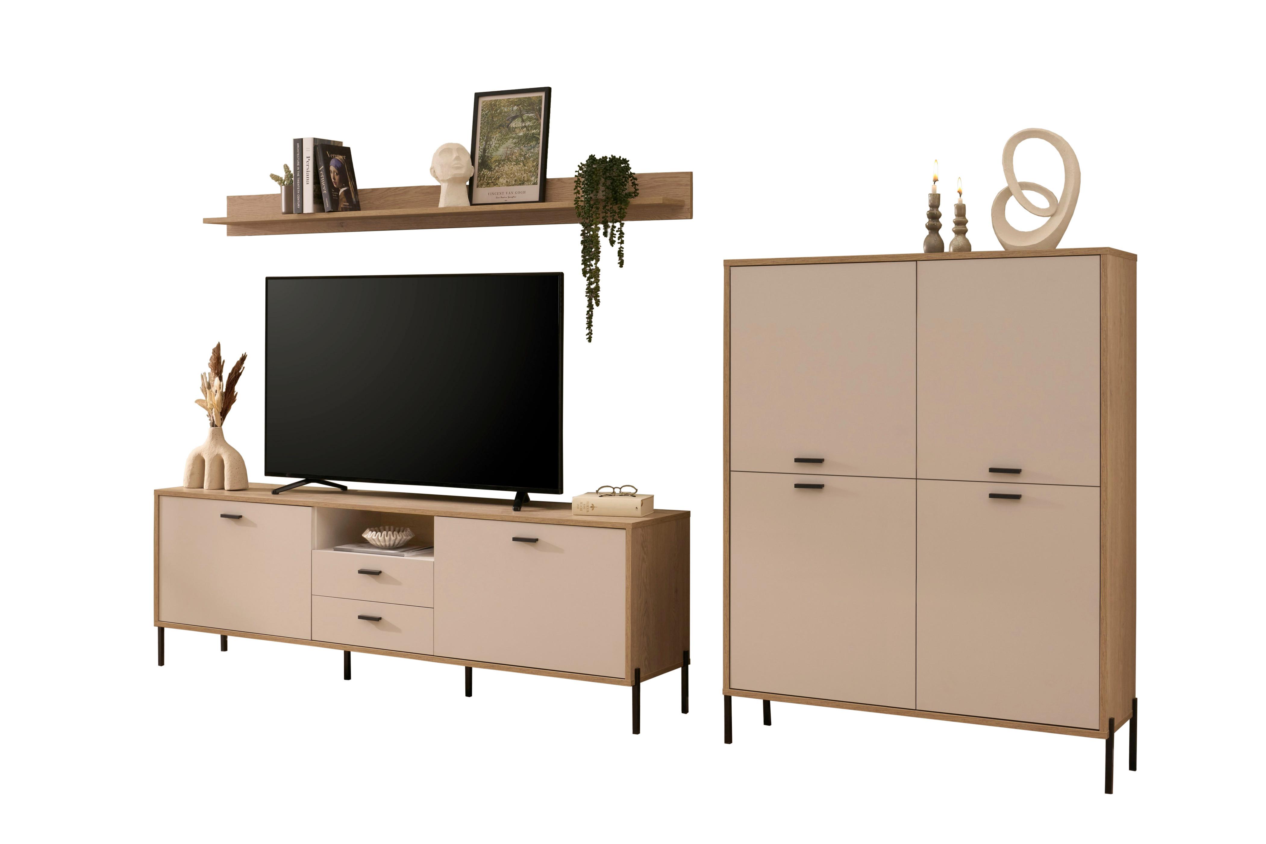Wohnwand Fredericia Kaschmir/Eichefarben B: 320 cm - Kaschmir/Eichefarben, Design, Holzwerkstoff (320/170/40cm) - MID.YOU
