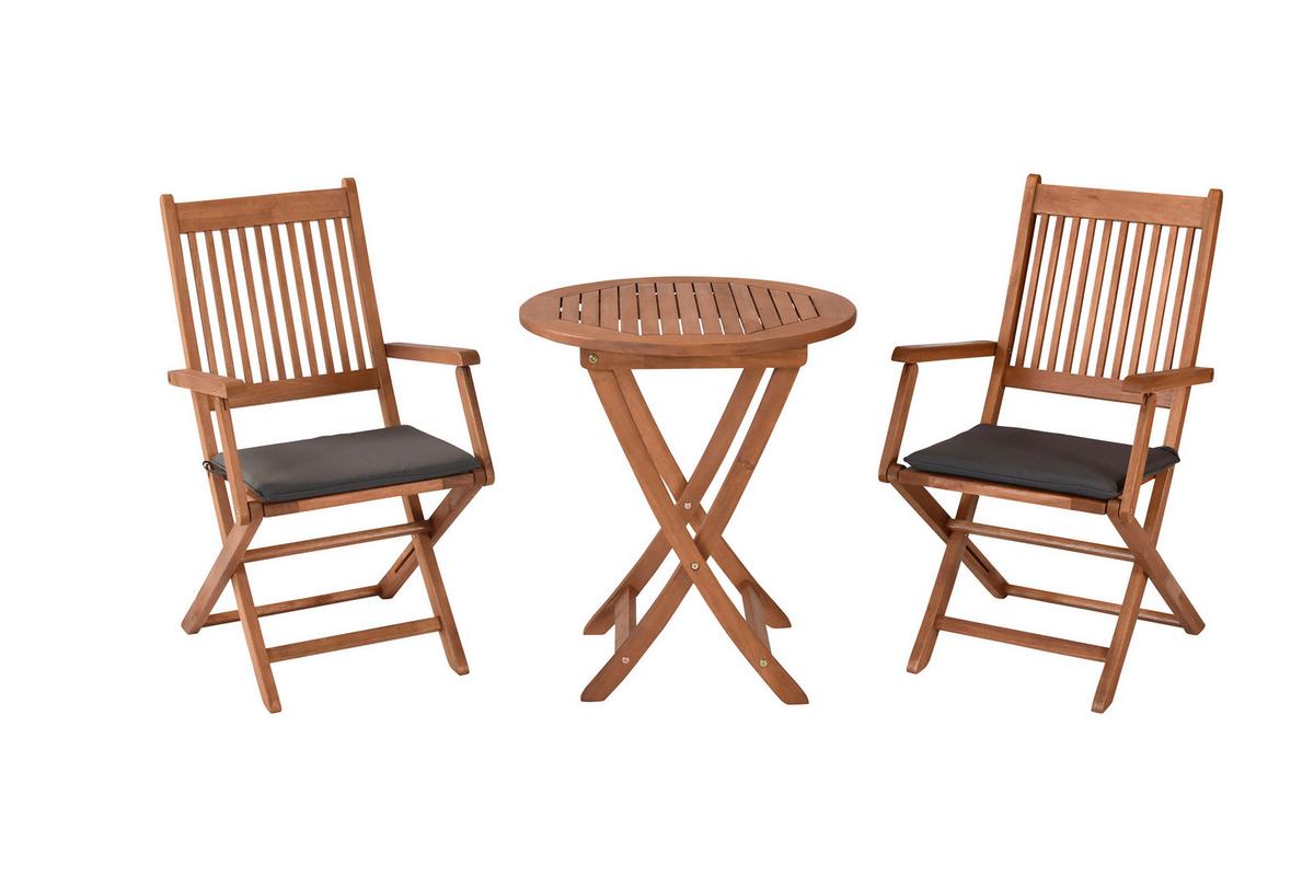 Gartentischgruppe Rio 3 -Teilig. Grau/Naturfarben - Eukalyptusholzfarben/Grau, KONVENTIONELL, Holz/Textil - Gardenson