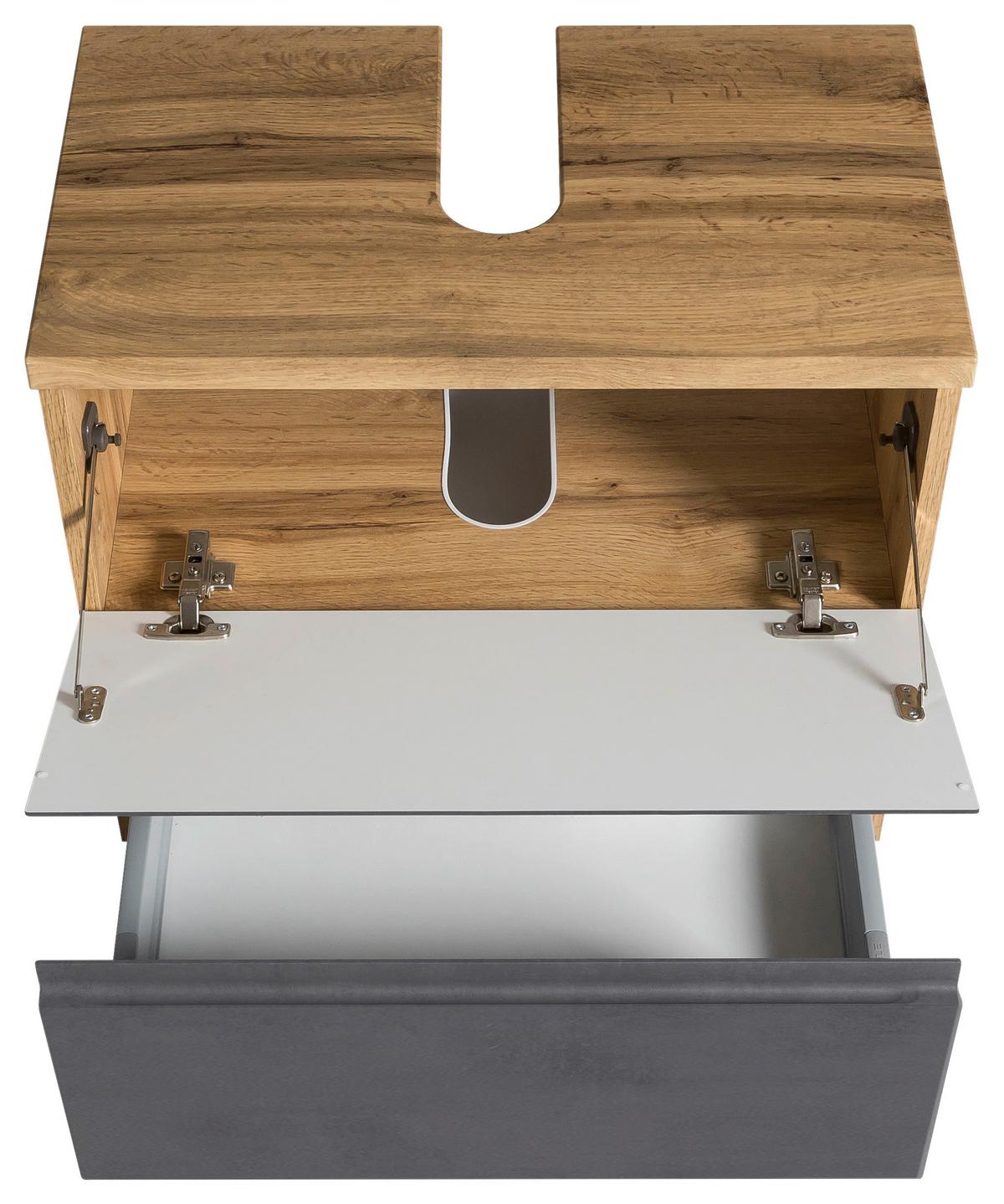 Waschbeckenunterschrank Varese B: 60 cm Grau/Eiche Wotan - Eiche Wotan/Grau, MODERN, Holzwerkstoff (60/56/35cm) - Held