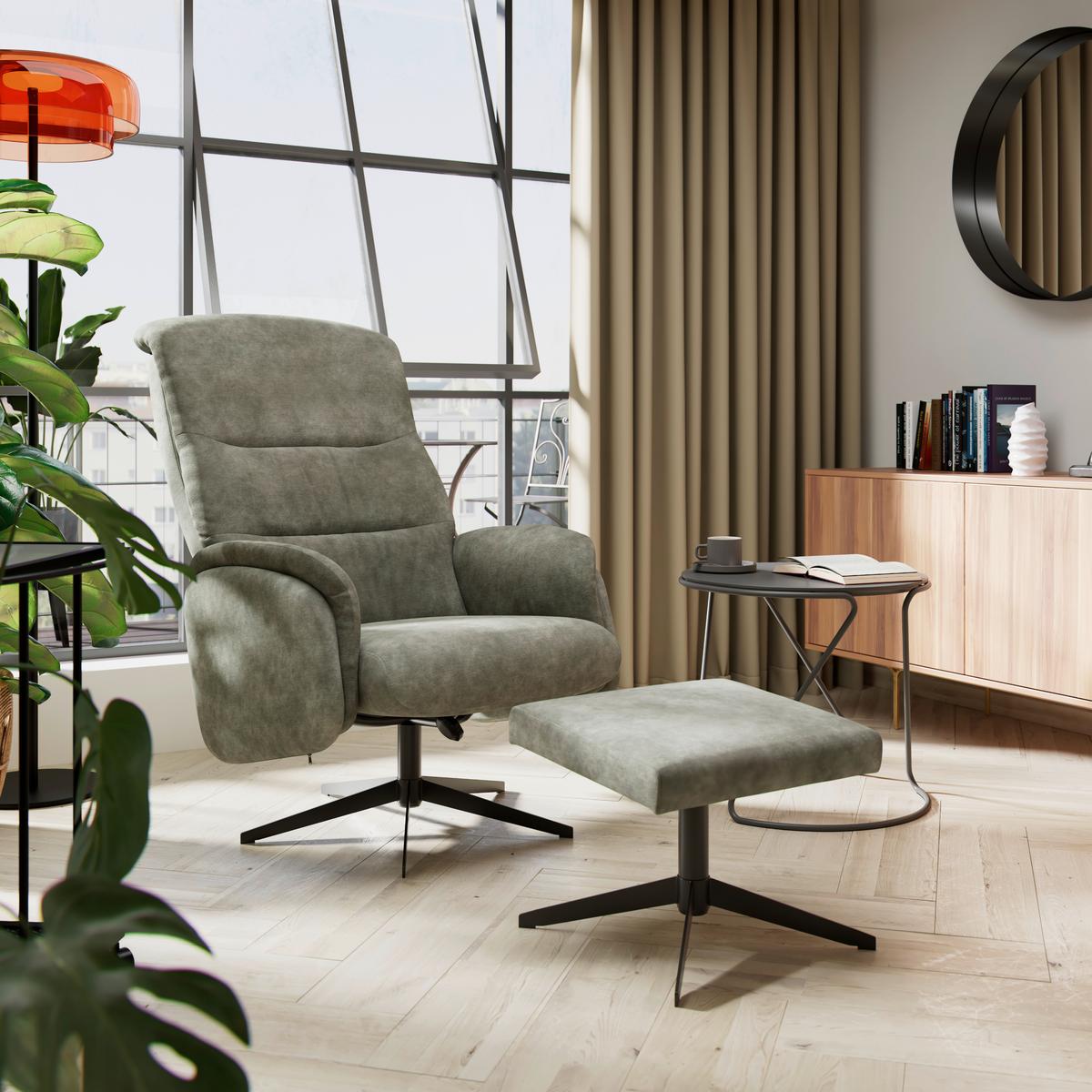 Relaxsessel Star grün, 360° drehbar - Schwarz/Grün, MODERN, Textil/Metall (72/107/86cm) - James Wood