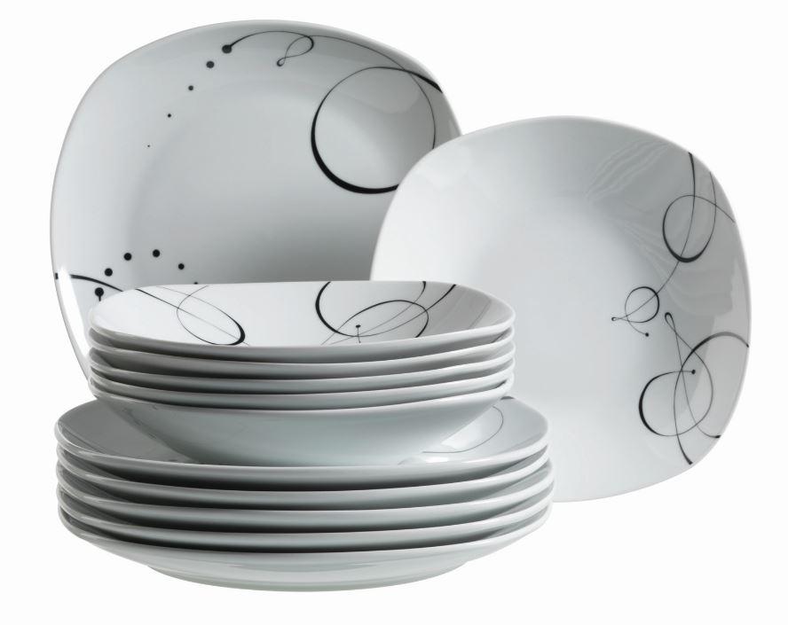 Tafelservice Cahnson Porzellan 6 Personen Geschirr Set - Schwarz/Weiß, Basics, Keramik - Mäser