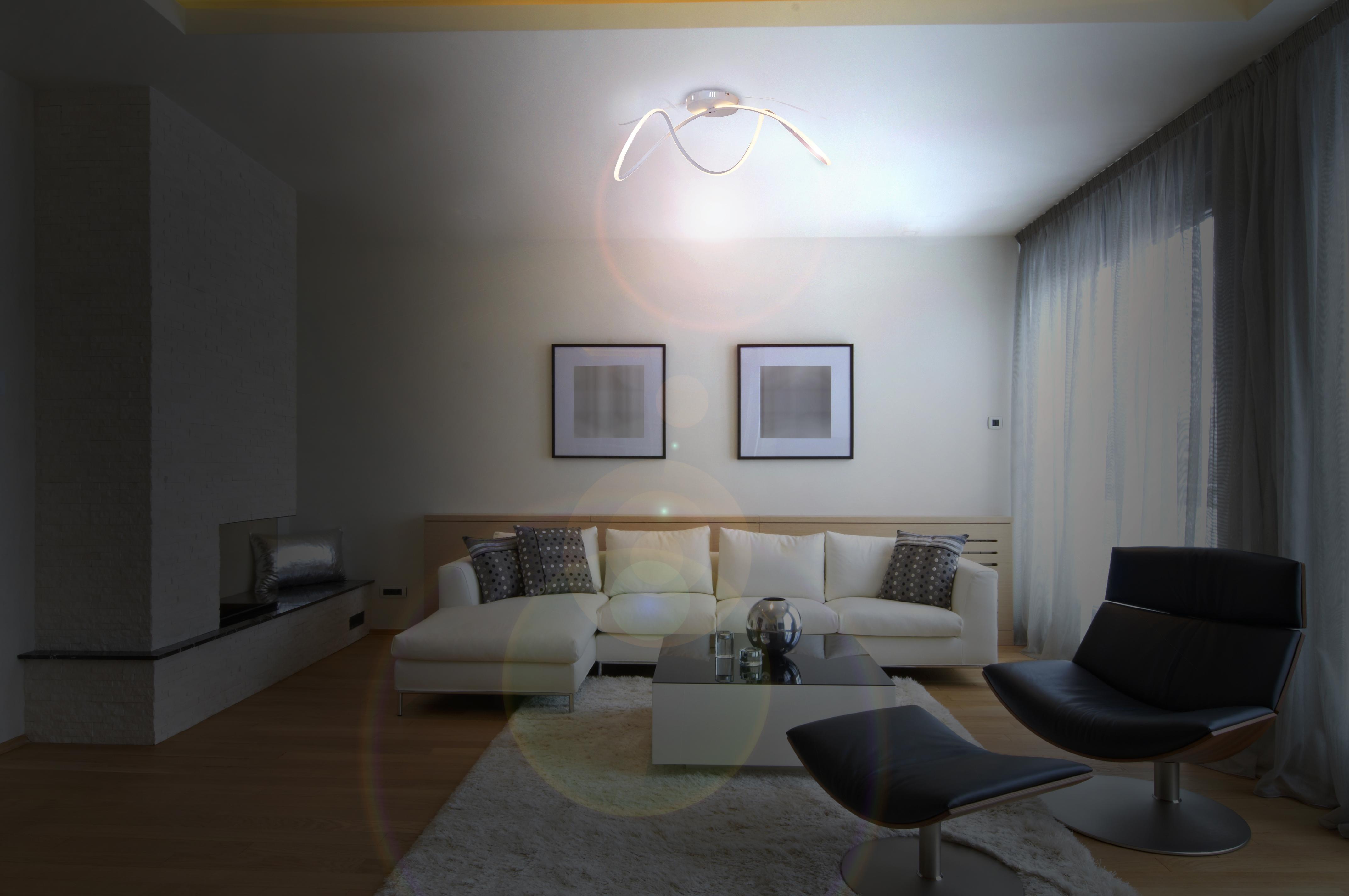 LED-Deckenleuchte Odrive L: 67 cm Geschwungen Modern - Weiß, Design, Kunststoff/Metall (28/67cm) - Näve
