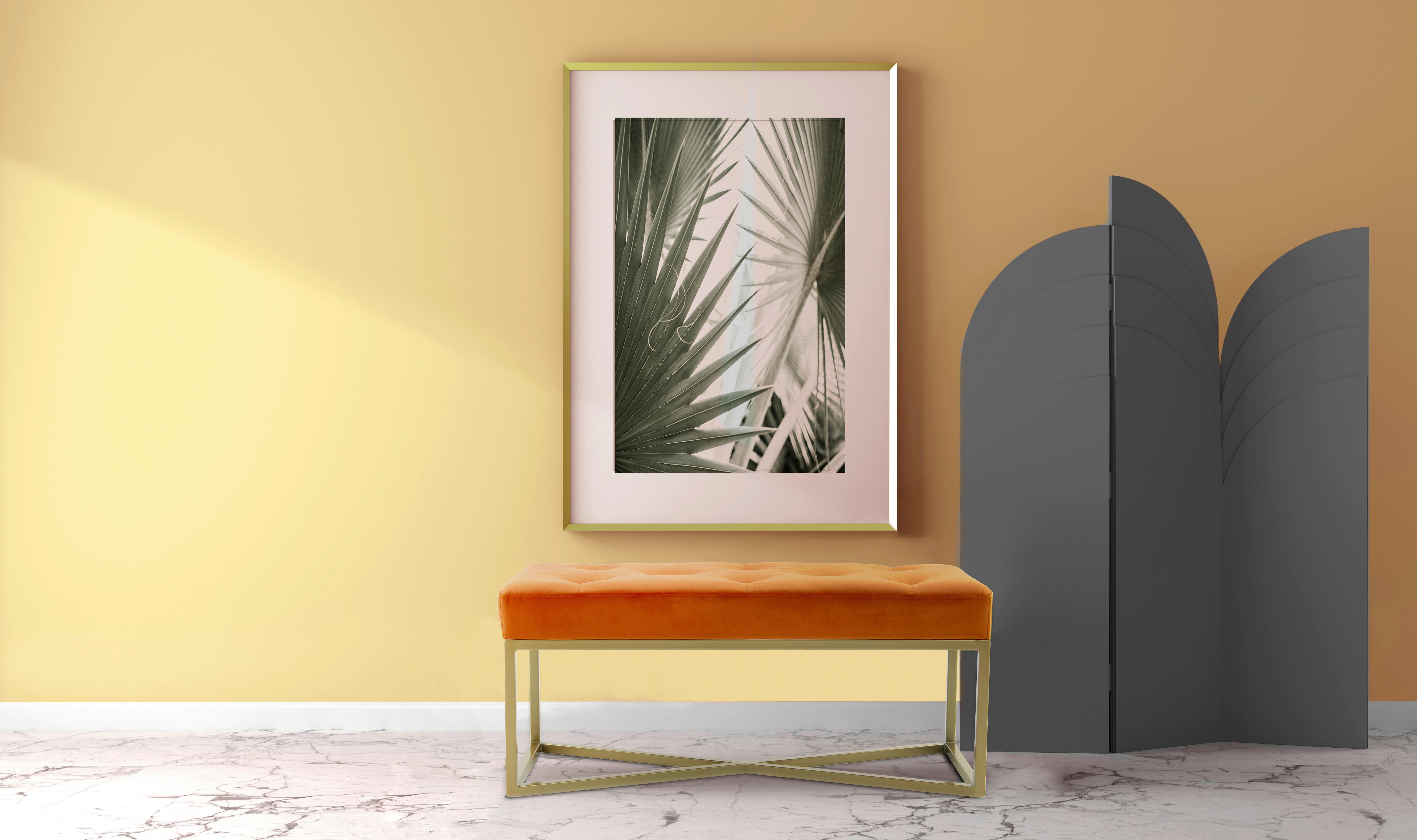 Sedací lavice DIAZ - oranžová/barvy zlata, Design, kov/kompozitní dřevo (40/40/90cm) - MID.YOU