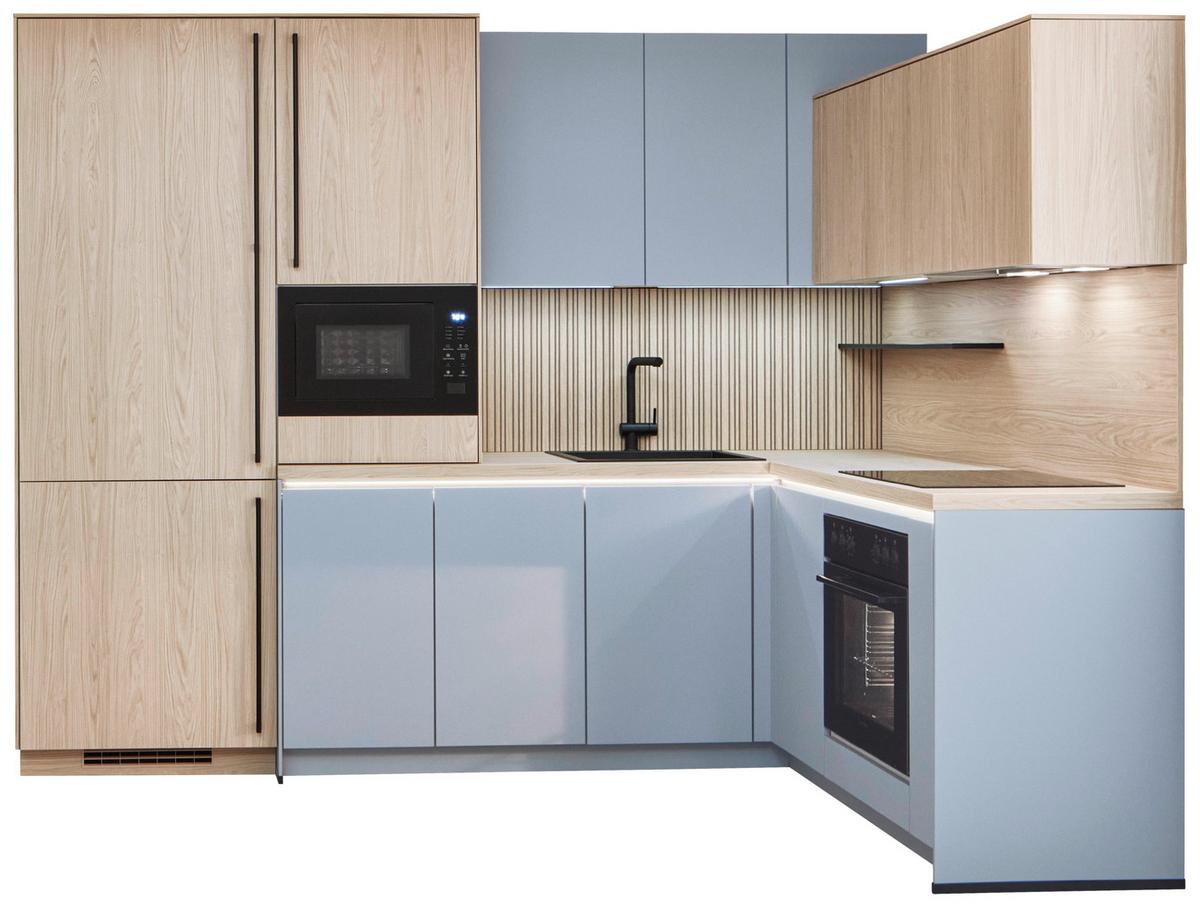 Eckküche Sidney/singapur - Sandfarben/Blau, Basics, Holzwerkstoff (288/185cm) - Vertico