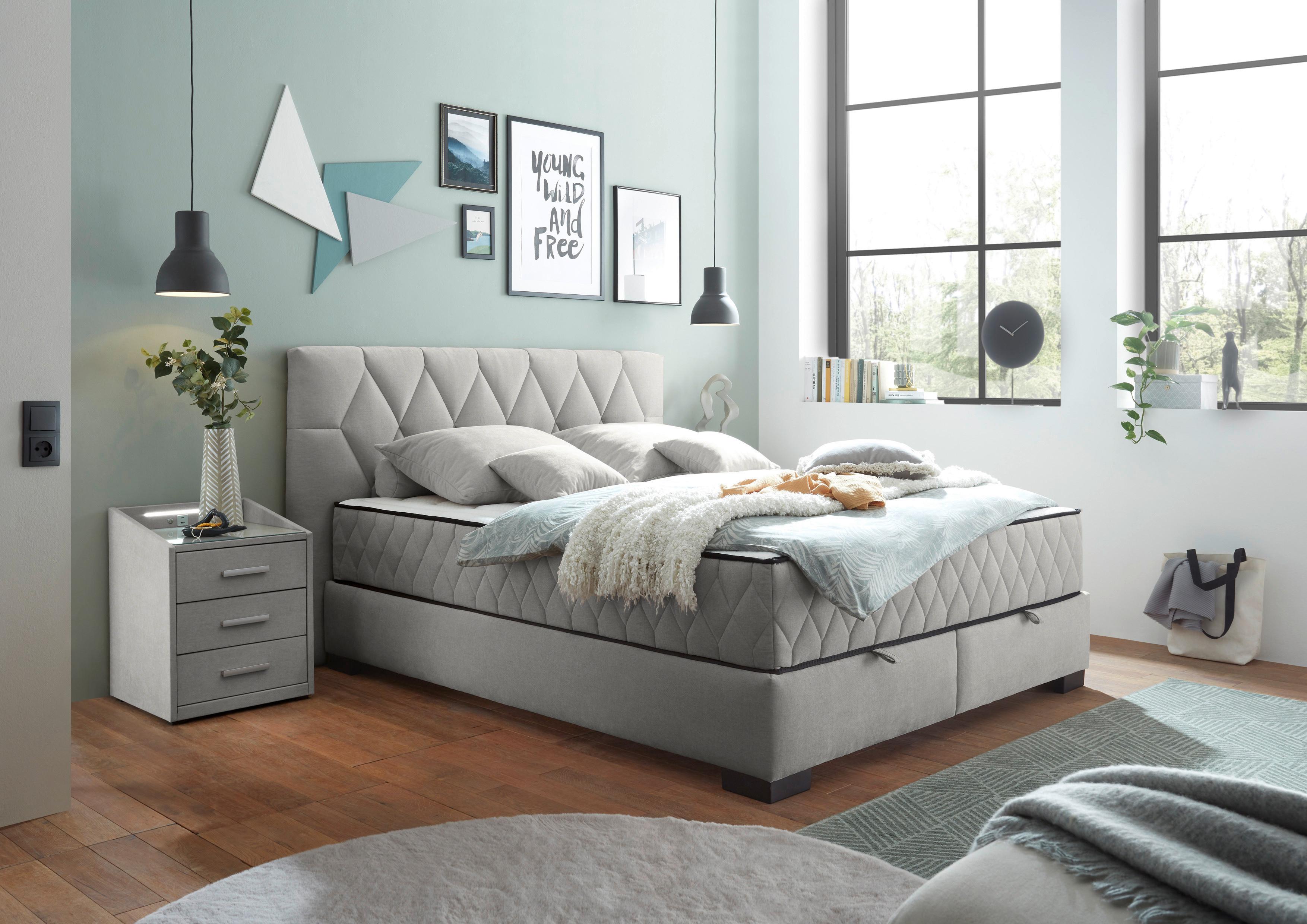Boxbett Nagol B - Hellgrau/Schwarz, MODERN, Holzwerkstoff/Textil (160/200cm) - MID.YOU