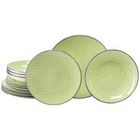 Tafelservice Keramik, Weiß/Grün, 12--Teilig. - Weiß/Hellgrün, Basics, Keramik - Creatable
