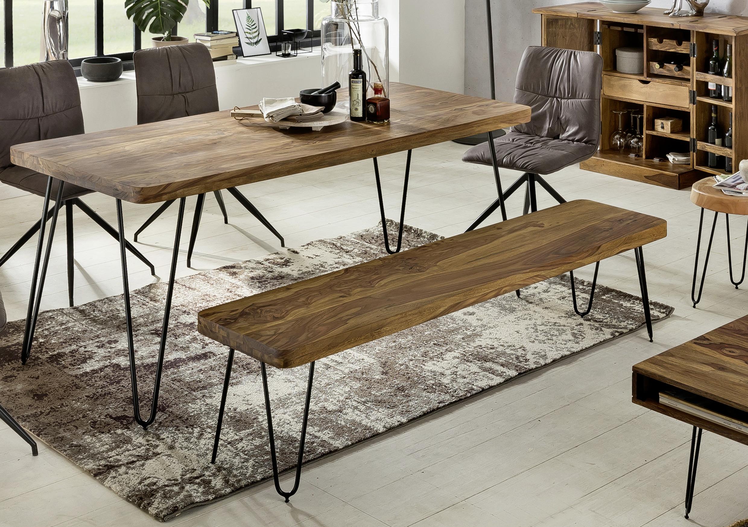 Lavica z masívneho dreva Bagli š: 160 cm - čierna/farba indického palisandra, Modern, kov/drevo (160/46/40cm) - MID.YOU