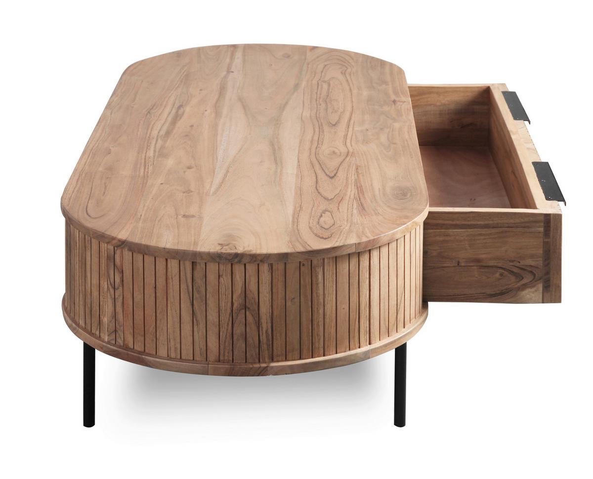 Couchtisch Kunja Akazie Massiv, B: 118 Cm - Schwarz/Akaziefarben, Trend, Holz/Metall (118/40/60cm)