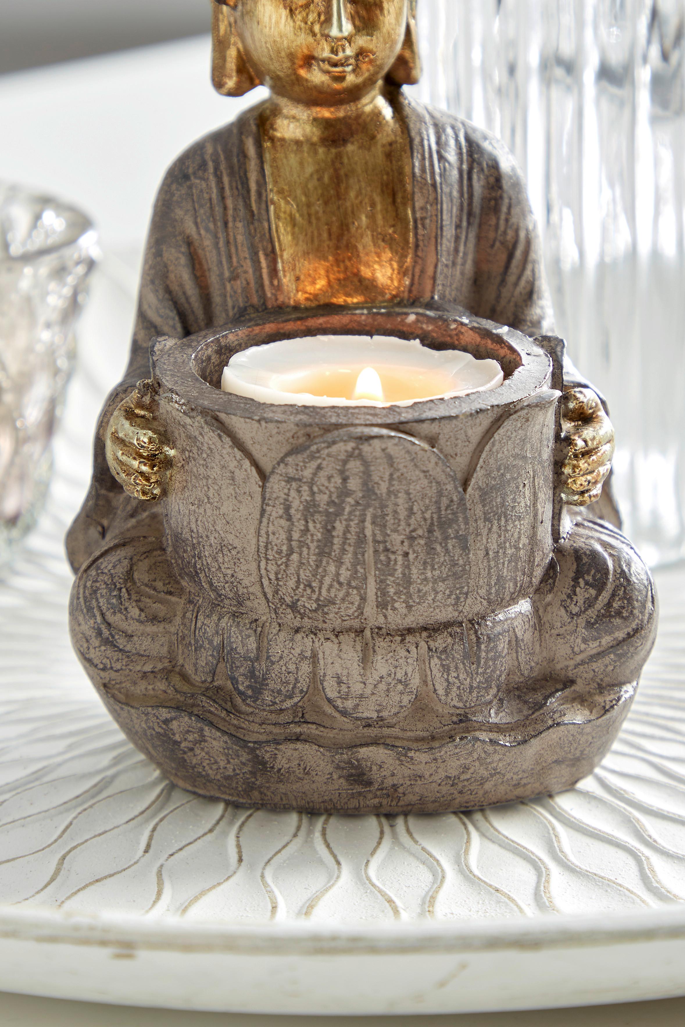 Teelichthalter Kunststoff Braun / Goldfarben 1 Teelicht - Goldfarben/Braun, LIFESTYLE, Kunststoff (9/9/14,5cm) - Luca Bessoni