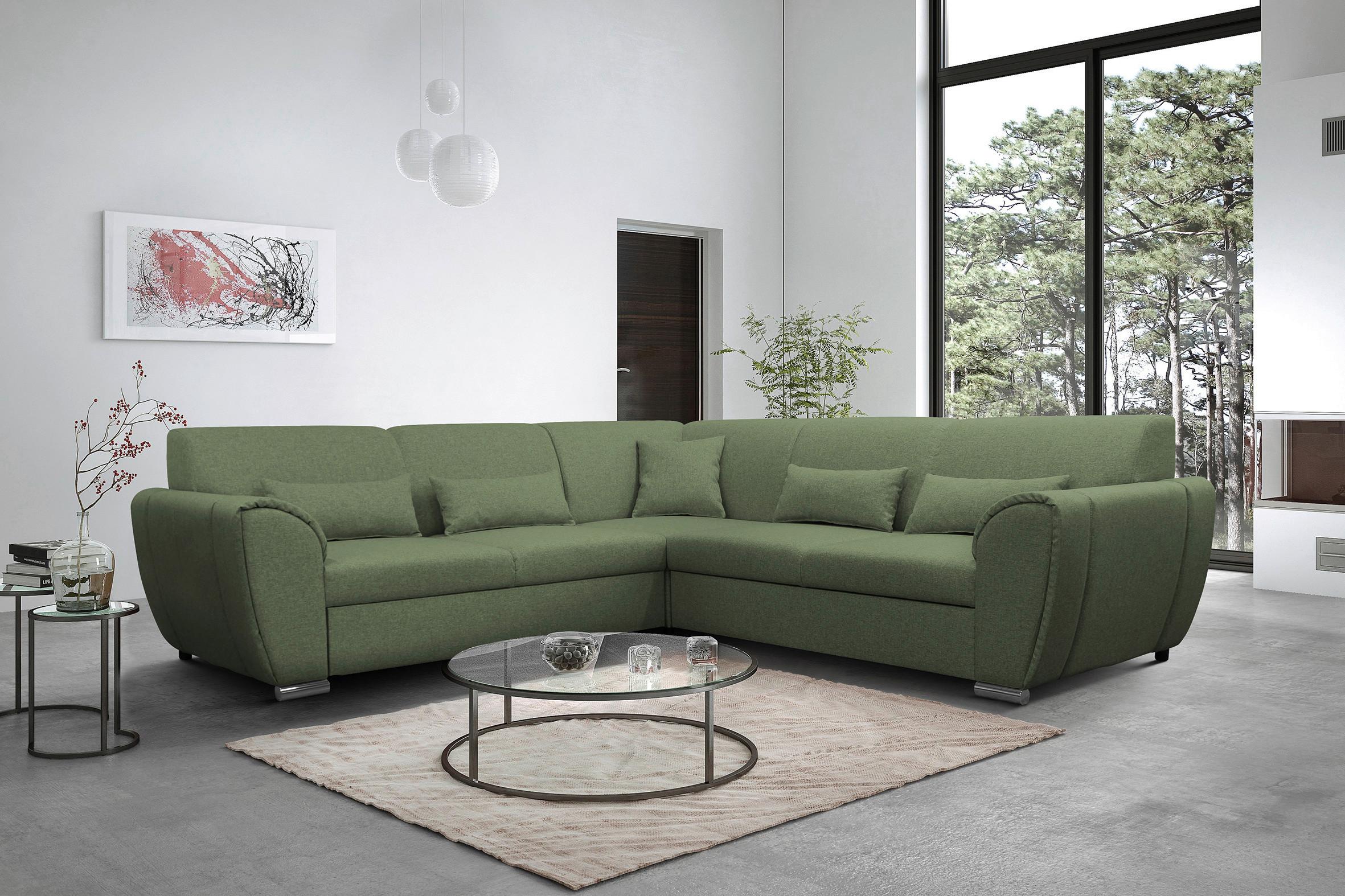 Ecksofa Delux Grün Mit Schlaffunktion Ottomane Links - Silberfarben/Grün, Design, Textil (266/266cm) - Livetastic