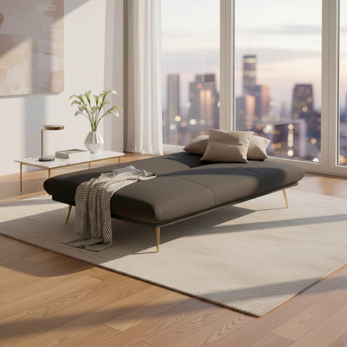 Rozkládací pohovka BEN tmavě šedá - tmavě šedá/barvy zlata, Moderní, kov/dřevo (186/82/85cm) - Bessagi Home