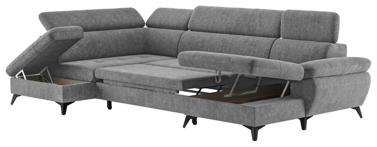 Wohnlandschaft mit Bettkasten Hudson Grau - Dunkelgrau/Schwarz, Textil (207/324/166cm) - MID.YOU