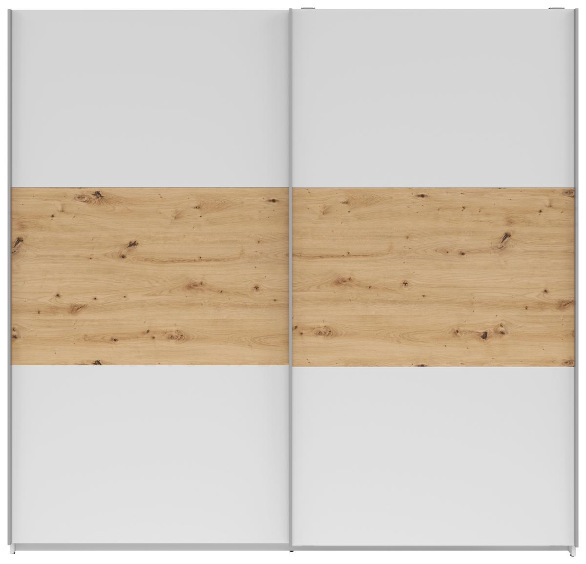 Schwebetürenschrank B: 218 cm Saturn Weiß./Eiche Dekor - Weiß/Eiche Artisan, KONVENTIONELL, Holzwerkstoff (218/210/59cm)