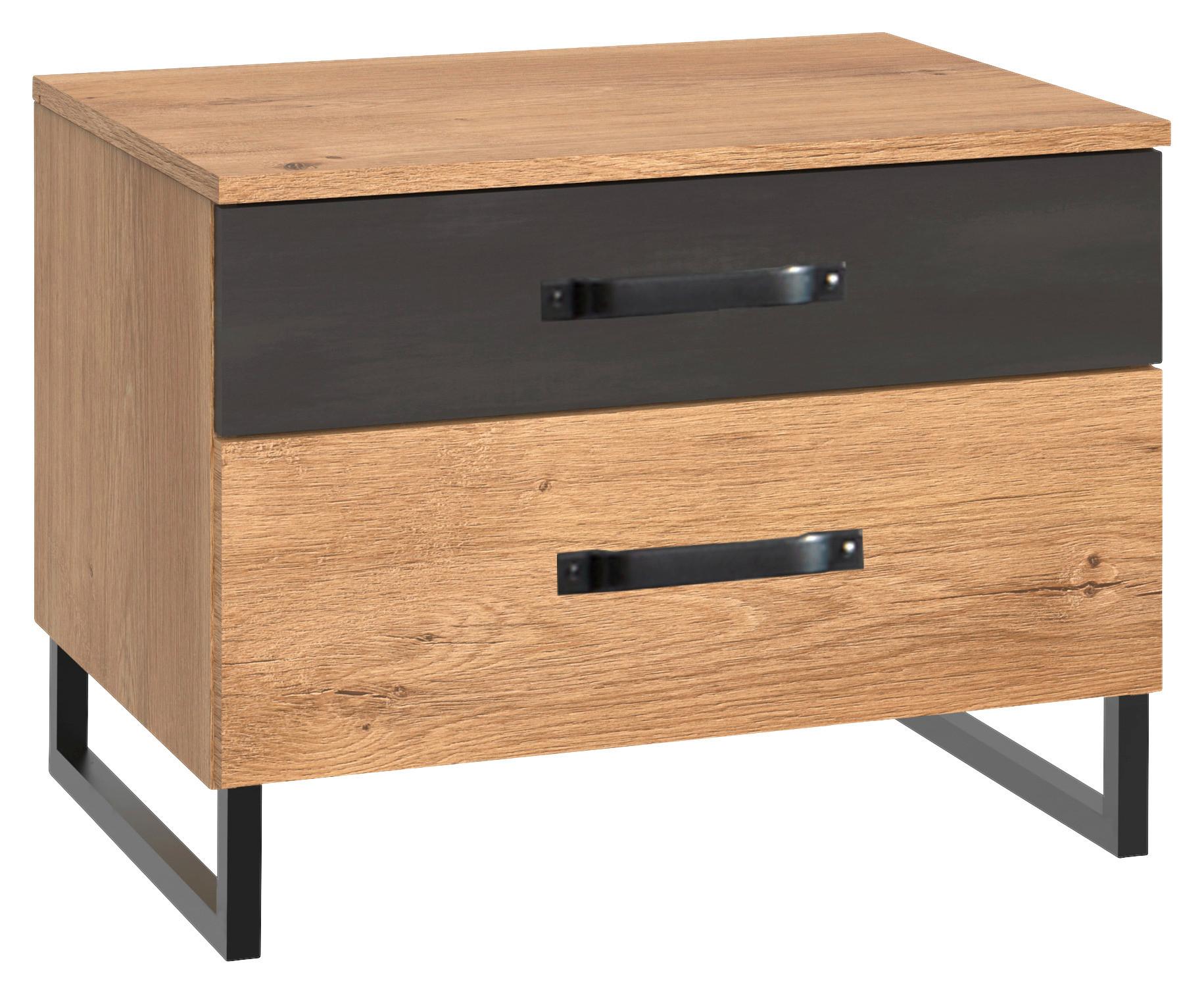 NOČNÍ STOLEK Detroit šířka 58cm - barvy dubu/barvy grafitu, Basics, kov/kompozitní dřevo (54/47/41cm) - MID.YOU