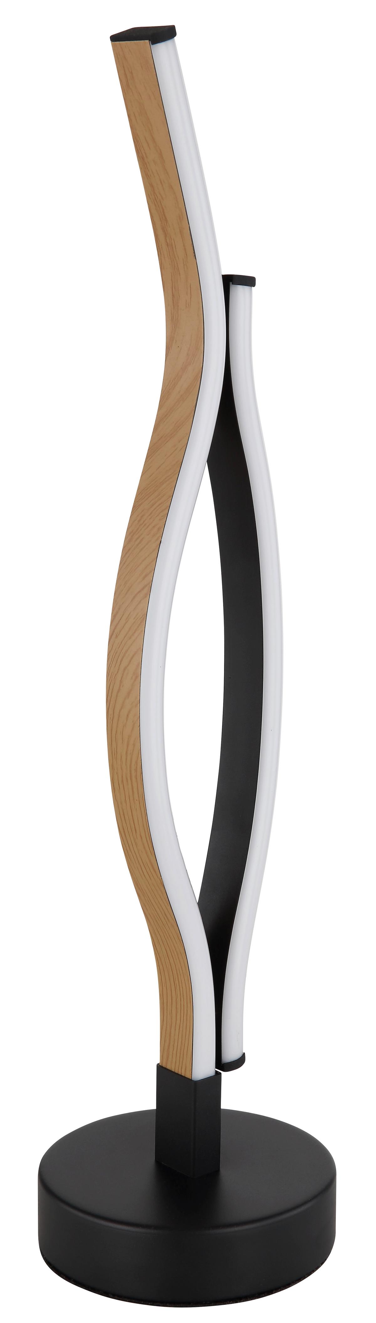 Led-tischleuchte Geronimo Schwarz Weiß Braun D: 12 Cm - Dunkelbraun/Schwarz, Natur, Kunststoff/Metall (12/47cm) - Globo