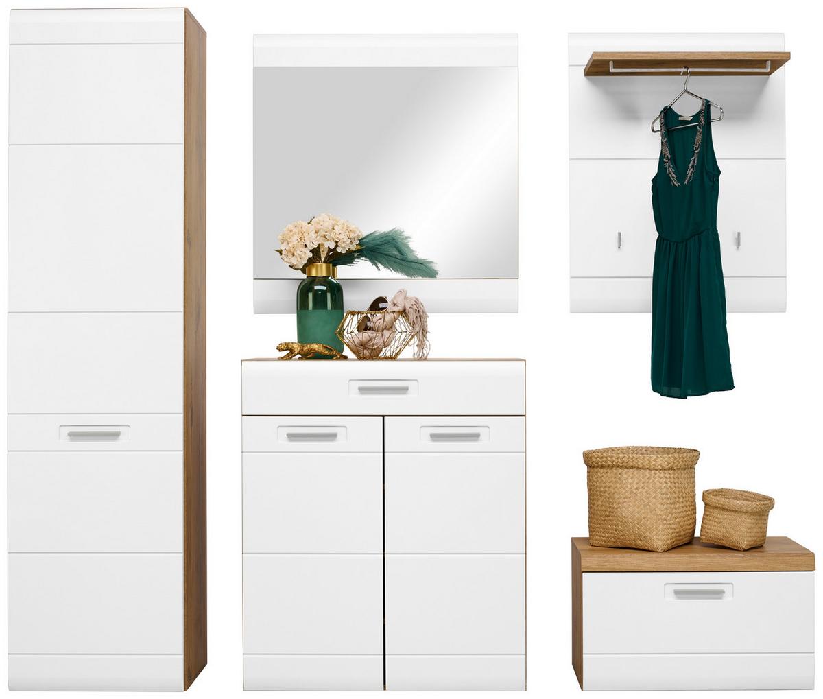 Garderobenbank Auris B: 70 cm mit Klappe, Weiß/Eiche Dekor - Eichefarben/Weiß, MODERN (70/42/37,1cm) - Luca Bessoni