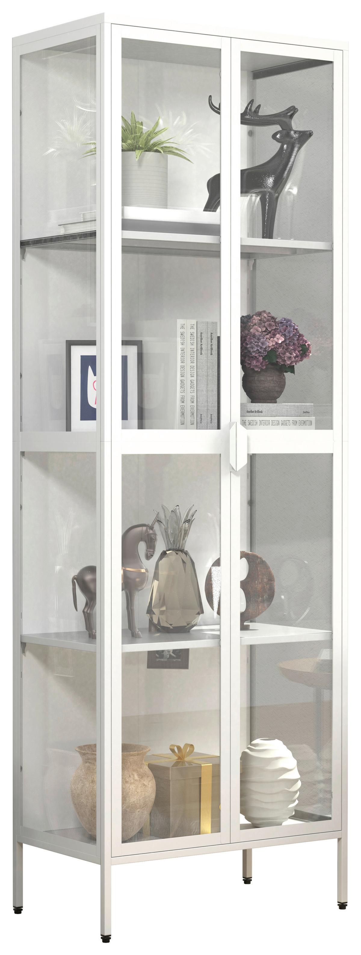 Vitrine Floka Weiß B: 60 cm - Transparent/Weiß, Design, Glas/Metall (60/180/35cm) - MID.YOU