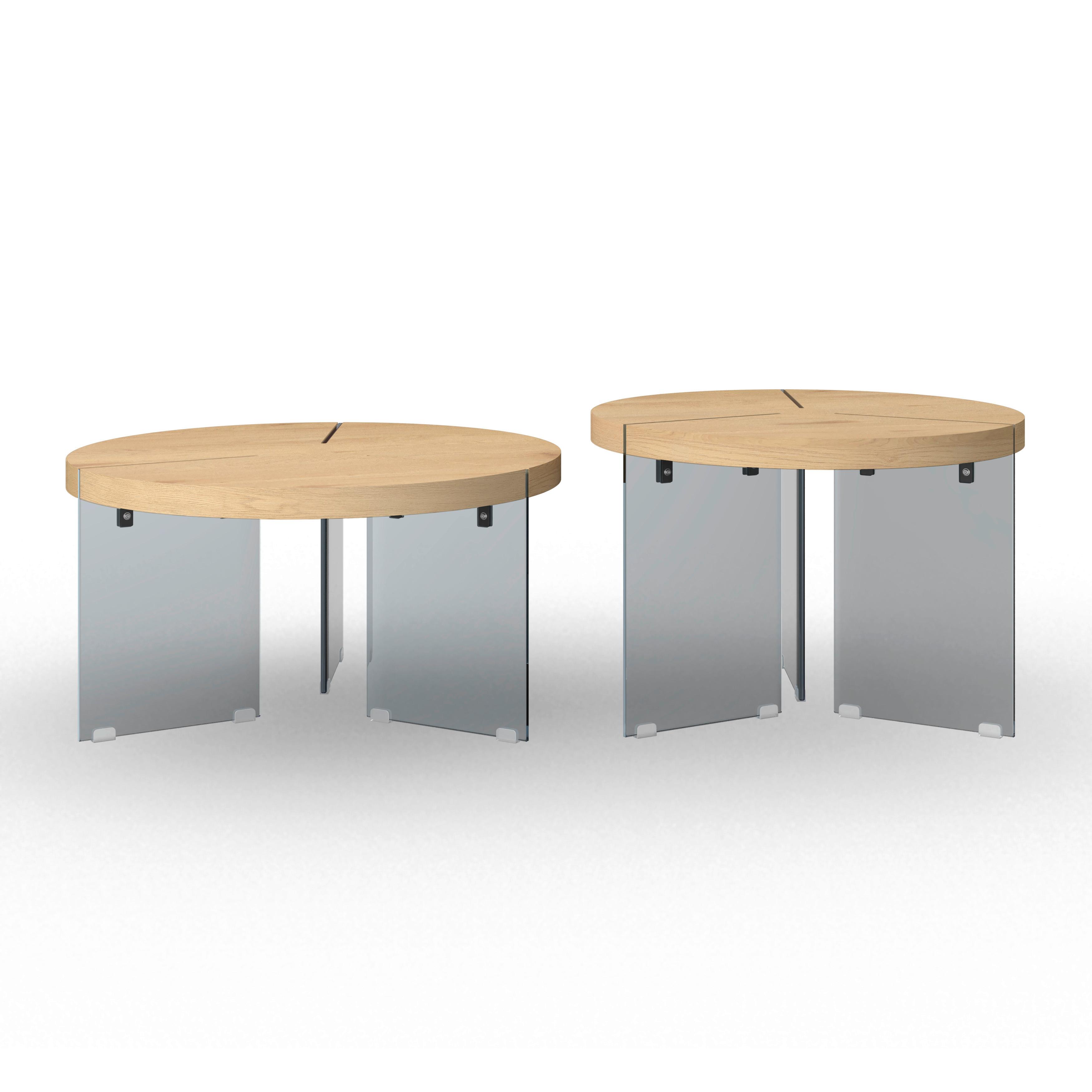 Konferenčný stolík Moreno 2 dielna sada - farba duba/tmavosivá, Modern, kov/kompozitné drevo (80/70/80/70/43/49cm) - Bessagi Home