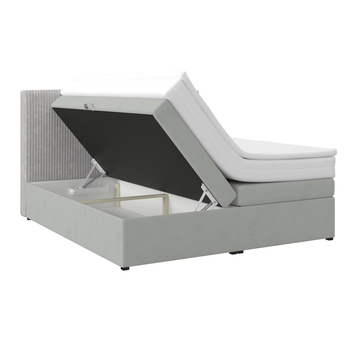 Boxspringbett Mit Topper M. Bettkasten 180x200 Cm Rossa - Silberfarben/Schwarz, MODERN, Holzwerkstoff/Textil (180/200cm)