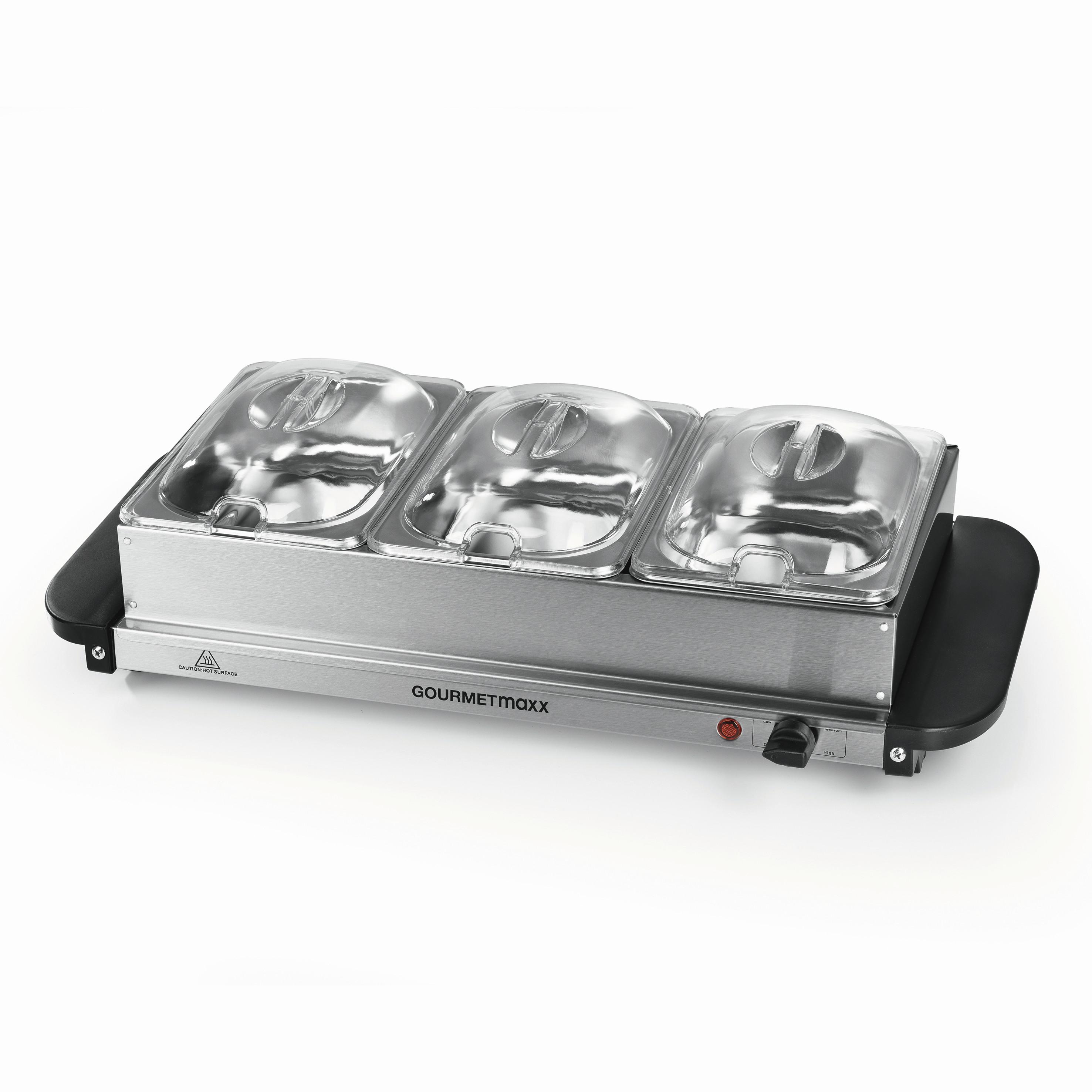 CHAFING-DISH 200W, 220-240V, 3 Behälter - Silberfarben/Schwarz, Basics, Kunststoff/Metall (54,6/14,7/27,8cm) - GOURMETMAXX