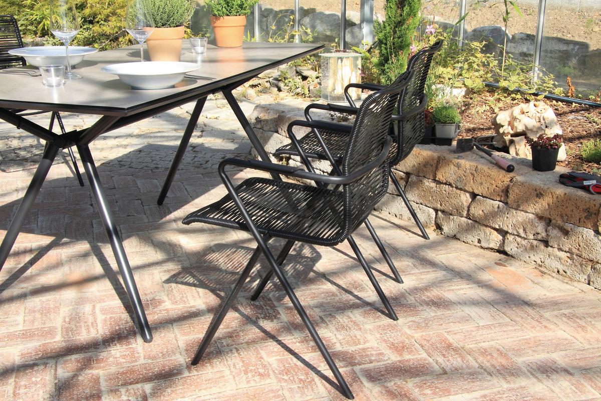 Gartengarnitur 5-Tlg. Alpha Rope Metall/Kunststoff/Glas - Taupe/Anthrazit, Basics, Glas/Kunststoff (80/75/160cm) - Acamp