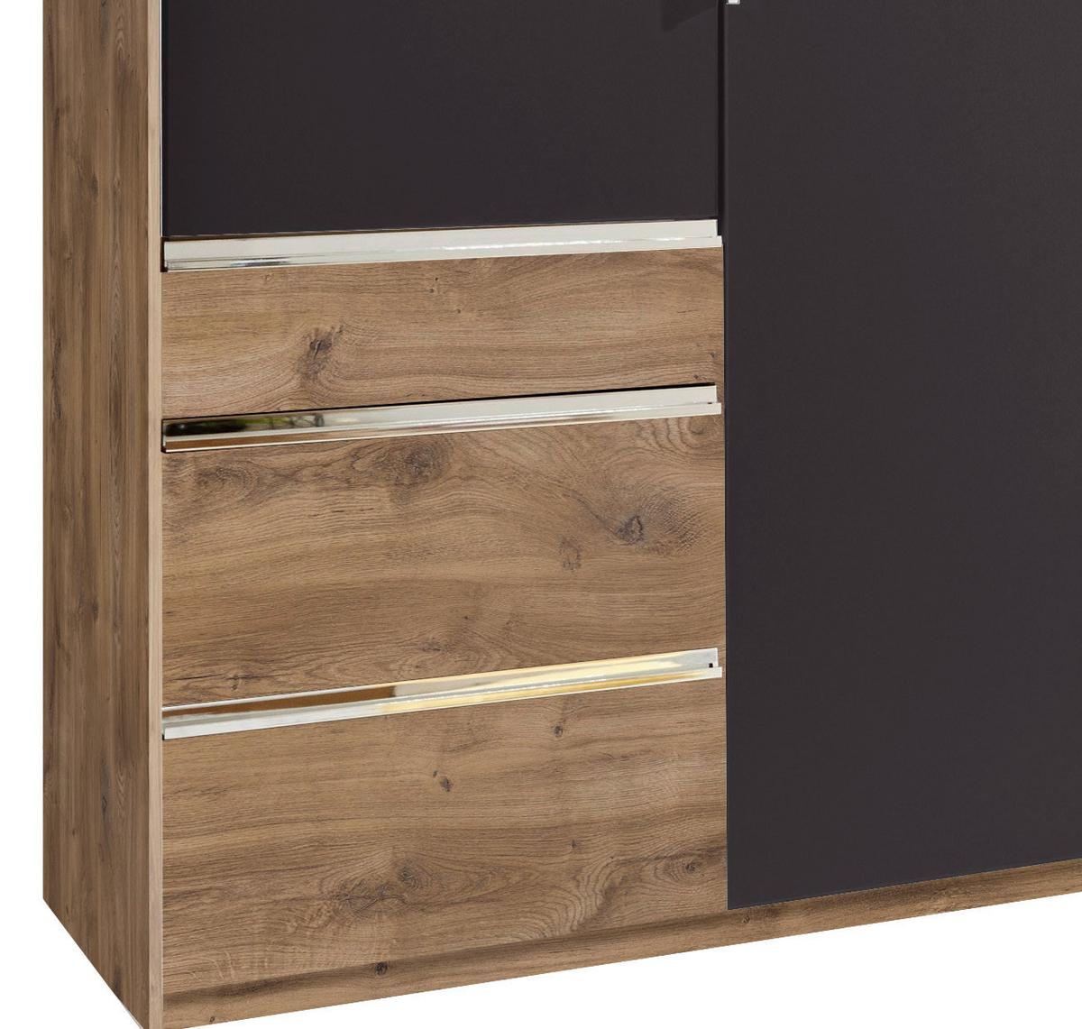 Drehtürenschrank Mit Spiegel + Laden 250cm Level 36a, Graphit - Eichefarben/Graphitfarben, MODERN, Glas/Holzwerkstoff (250/216/58cm) - MID.YOU