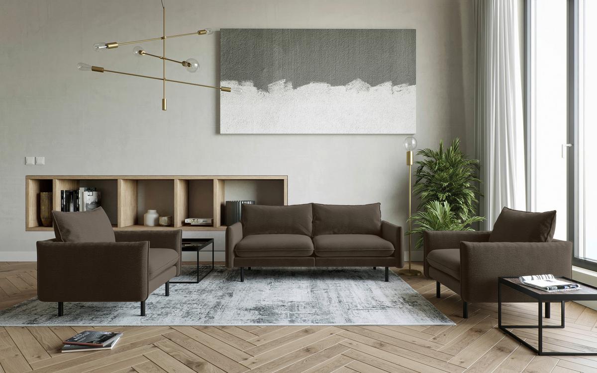 Sitzgarnitur Samos 3-teilig Braun B: 215 Cm - Schwarz/Braun, Design, Textil (215/85/92cm) - Livetastic