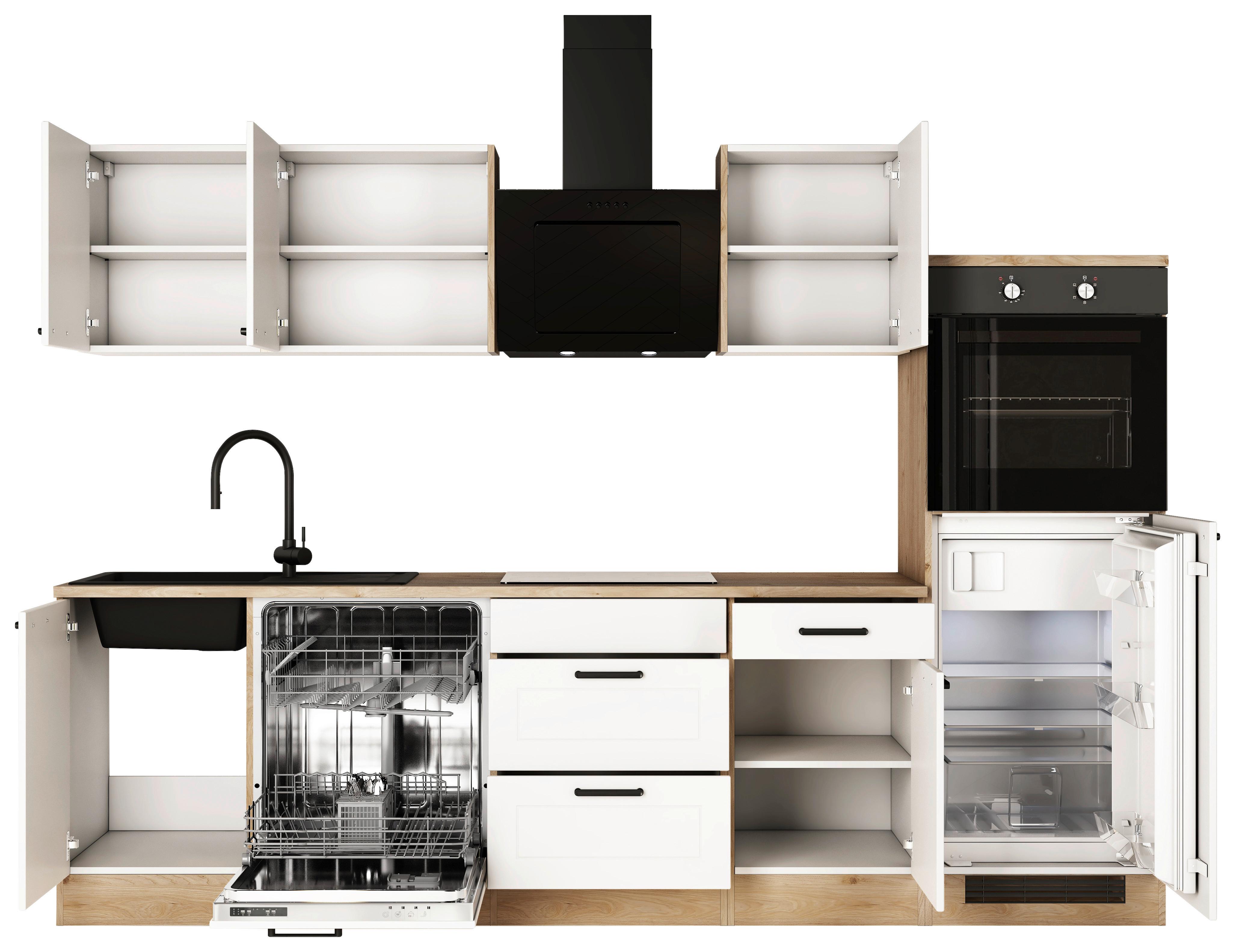 Küchenblock Julia Eiche Dekor/Weiß B: 280 cm - Eichefarben/Weiß, Basics, Holzwerkstoff (280cm) - FlexWell