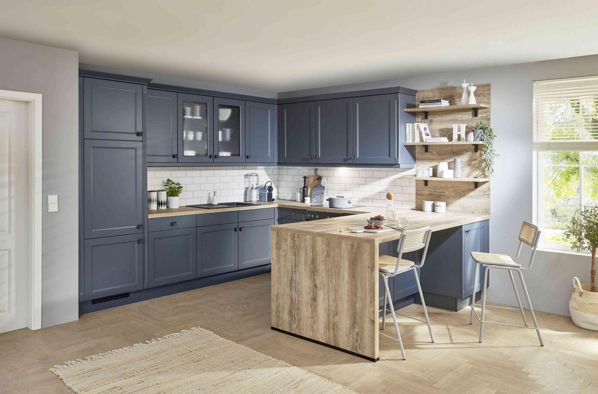 Einbauküche Columbia Frei Planbar Landhausstil - Blau/Eichefarben, MODERN, Holzwerkstoff - Vertico