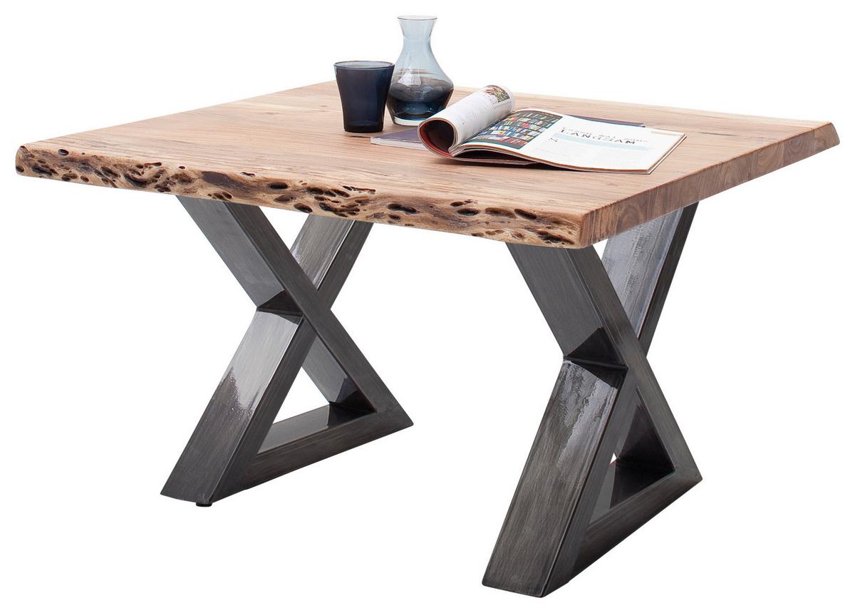 Couchtisch Holz mit Massiver Tischplatte Cartagena, Akazie - Akaziefarben/Nickelfarben, MODERN, Holz/Metall (75/45/75cm)