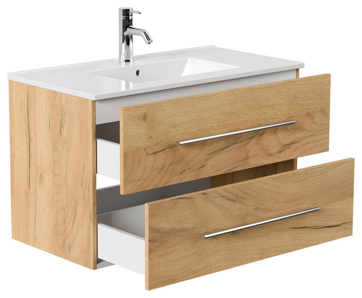 WASCHTISCHKOMBI Homeline, Eichefarben B: 91 cm - Eichefarben/Weiß, Basics, Keramik/Holzwerkstoff (91cm) - MID.YOU