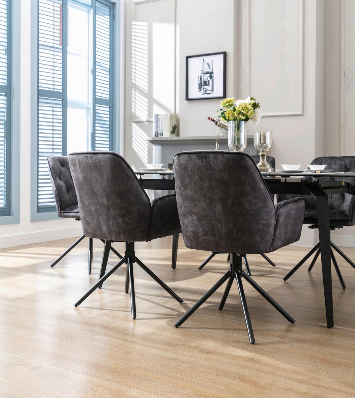 Armlehnstuhl Sarina Schwarz/ Anthrazit Gepolstert 2-er Set - Eichefarben/Anthrazit, Basics, Textil/Metall (59,5/89/62cm) - MID.YOU