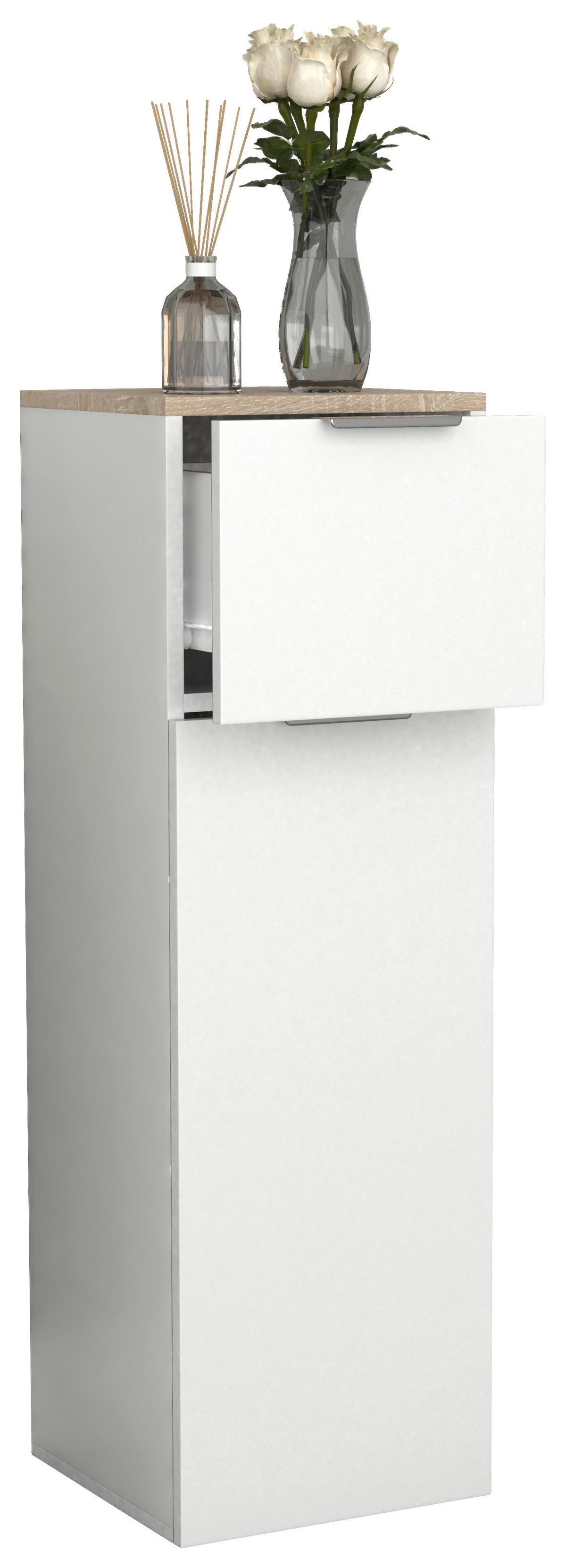 Highboard Donali Weiß/Eiche Dekor B:30cm - Weiß/Sonoma Eiche, MODERN, Holzwerkstoff (30/95/30cm) - MID.YOU