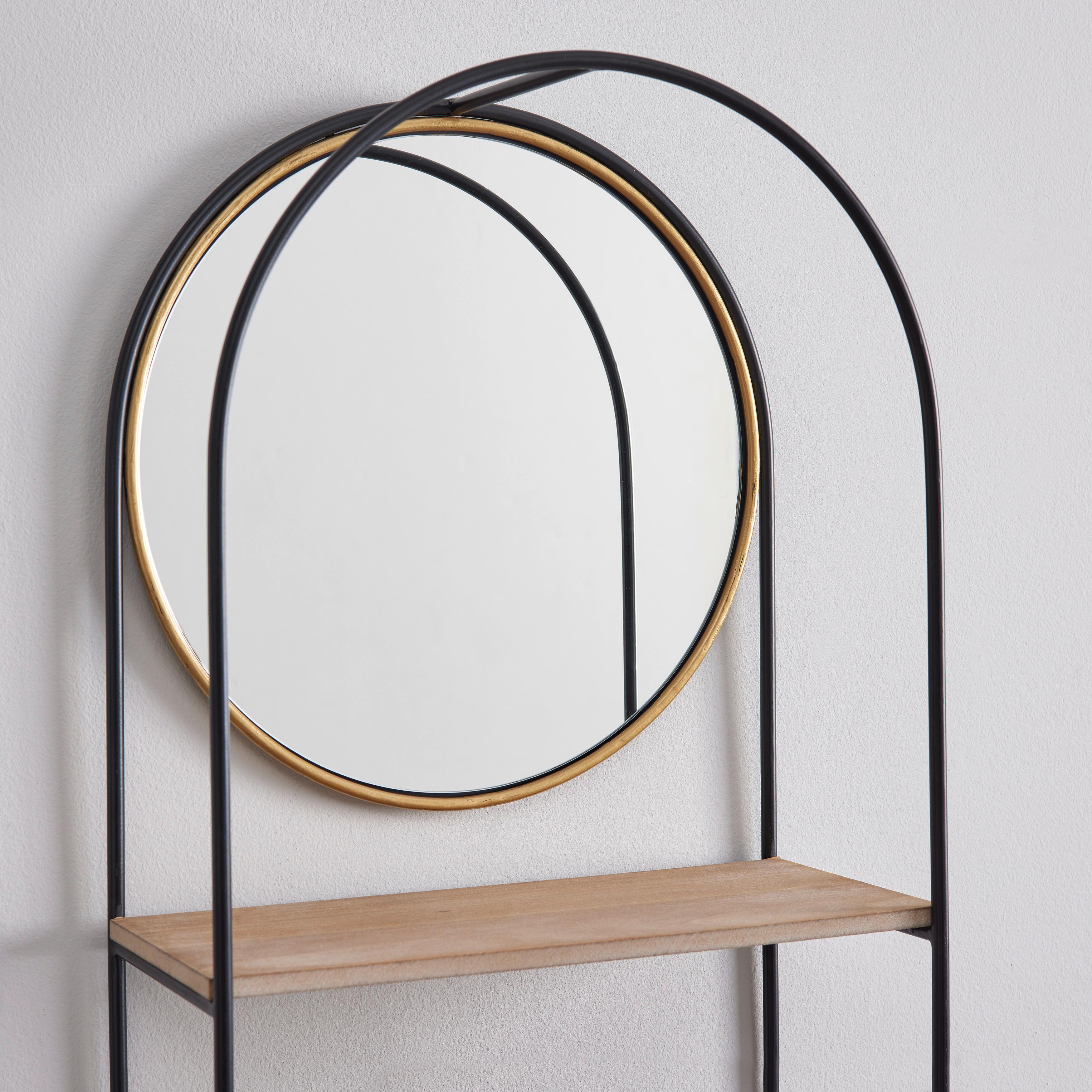 Nastěnný Regál Se Zrcadlem Lelia - černá/přírodní barvy, Moderní, kov/dřevo (37/75/17cm) - Bessagi Home
