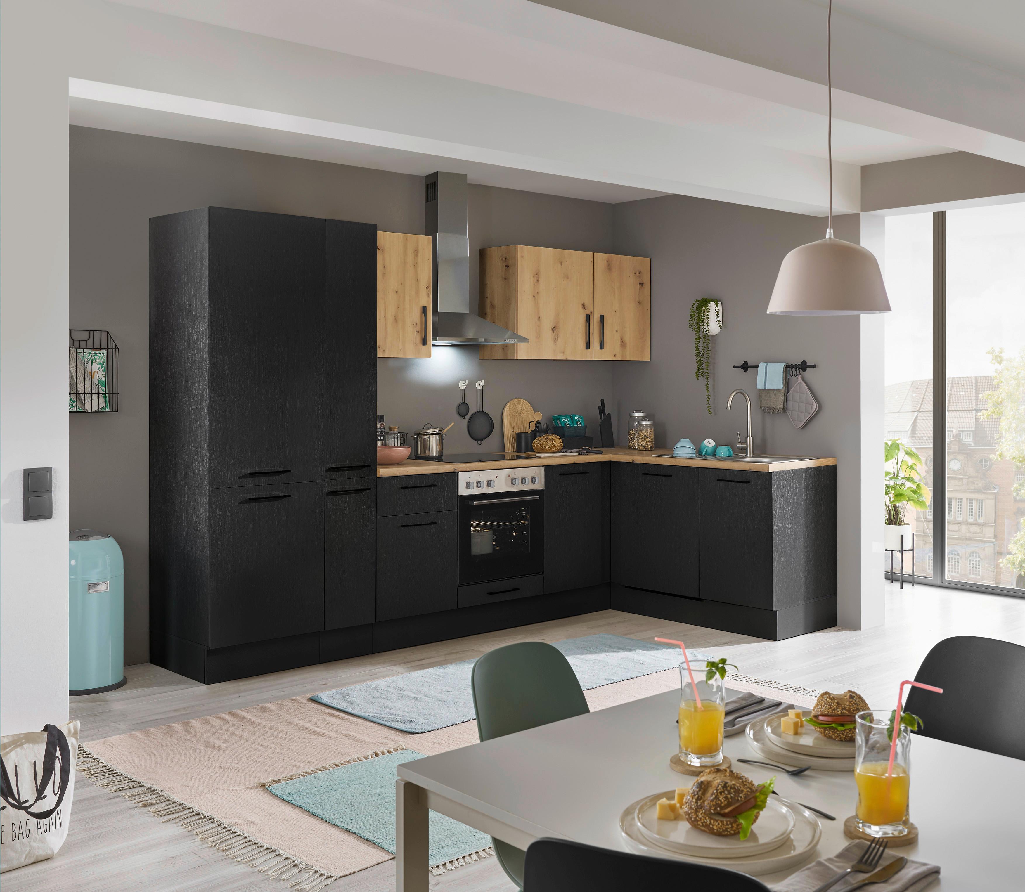 Eckküche Turin Schwarz/eiche Dekor 310x175 Cm - Schwarz/Eiche Artisan, Basics, Holzwerkstoff (310/175cm) - MID.YOU