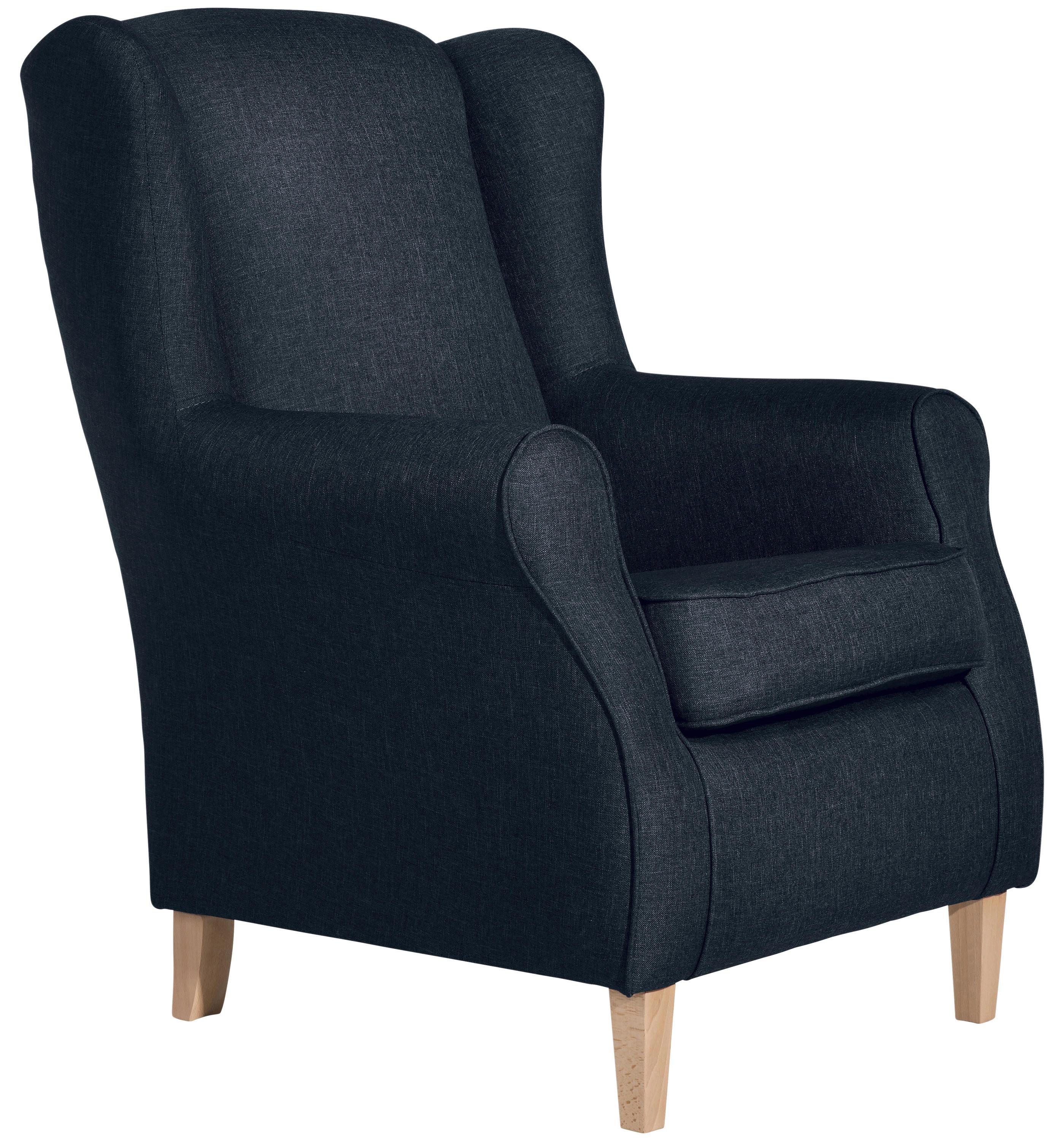 Ohrensessel Lorris - Buchefarben/Dunkelblau, Design, Textil (77/103/86cm) - Max Winzer