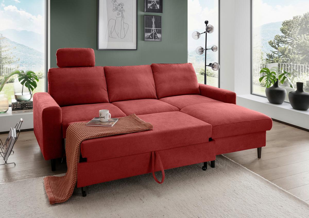 Eckschlafsofa Passione Rot S: 234x147 cm - Rot/Schwarz, MODERN, Textil (234/147cm) - Livetastic