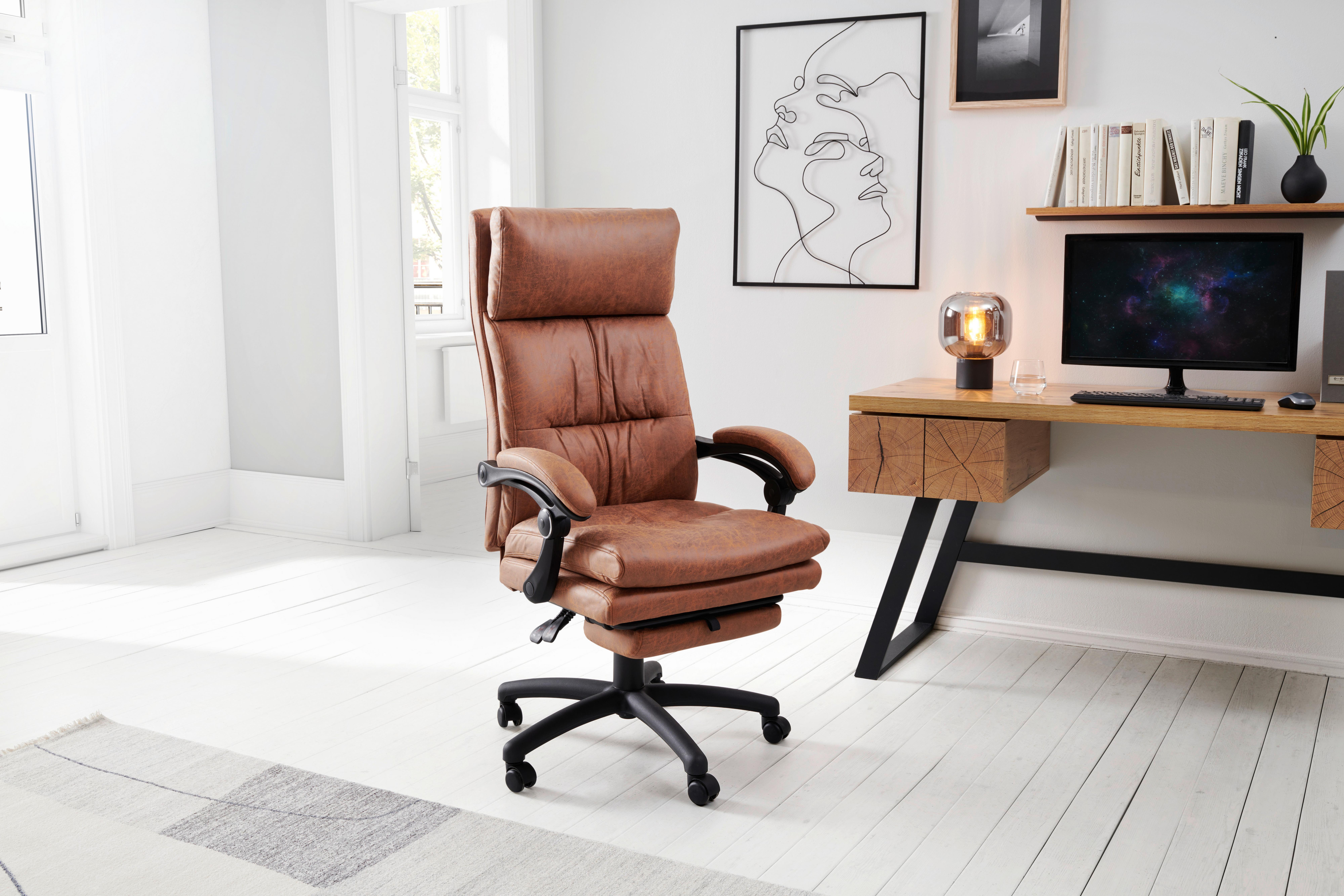 Chefsessel Bernie - Schwarz/Braun, LIFESTYLE, Holz/Kunststoff (66/114 - 122/71,5cm) - MID.YOU