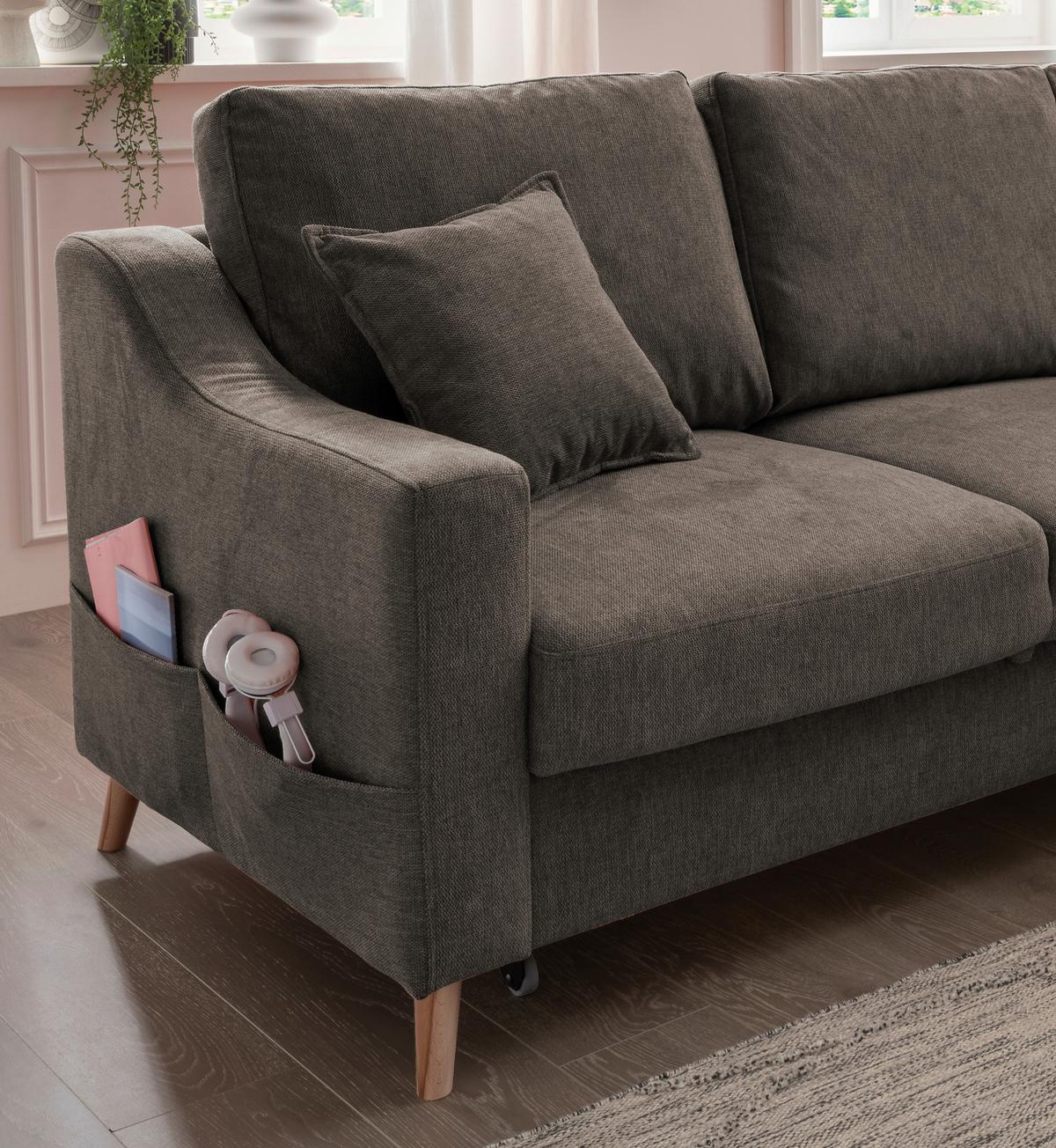 Ecksofa mit Schlaffunktion Valentina mit Kissen Braun - Braun/Naturfarben, KONVENTIONELL, Textil (228/150cm) - P & B