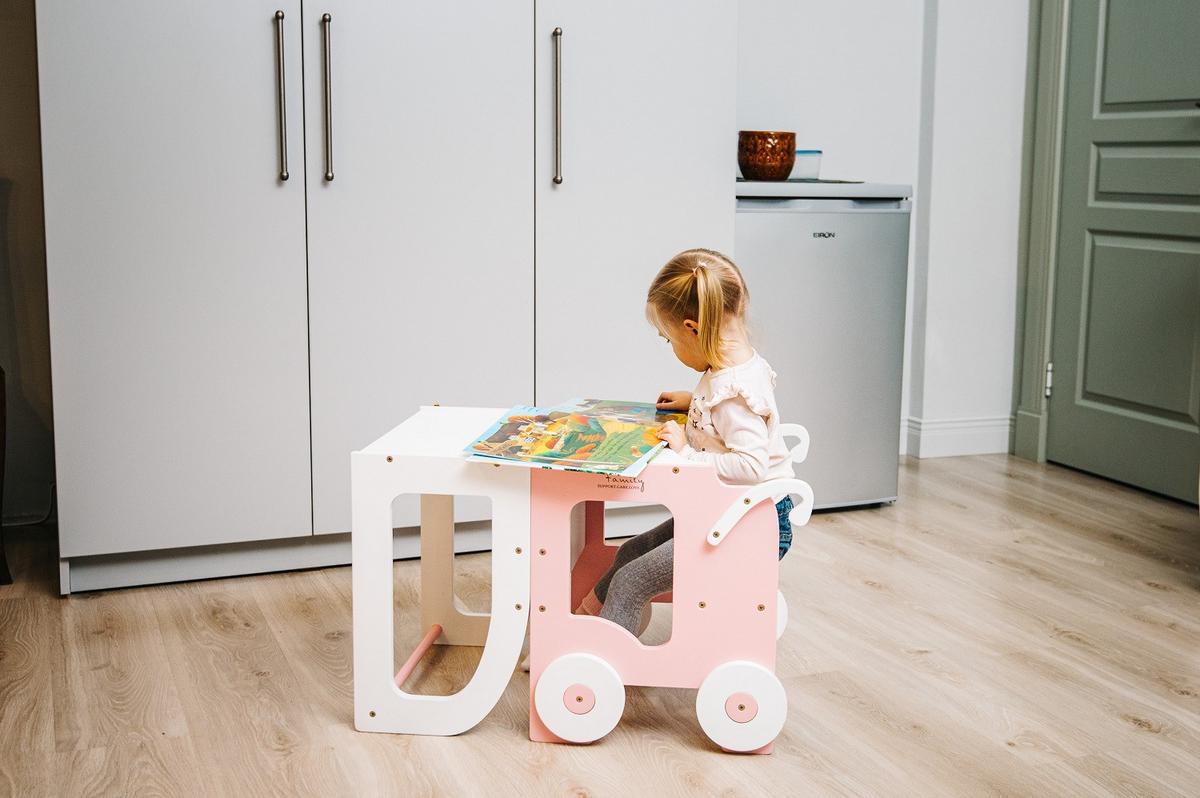 Hochstuhl Trolley Aus Holz Weiß/pink - Pink/Weiß, Basics, Holz (38/90/40cm)