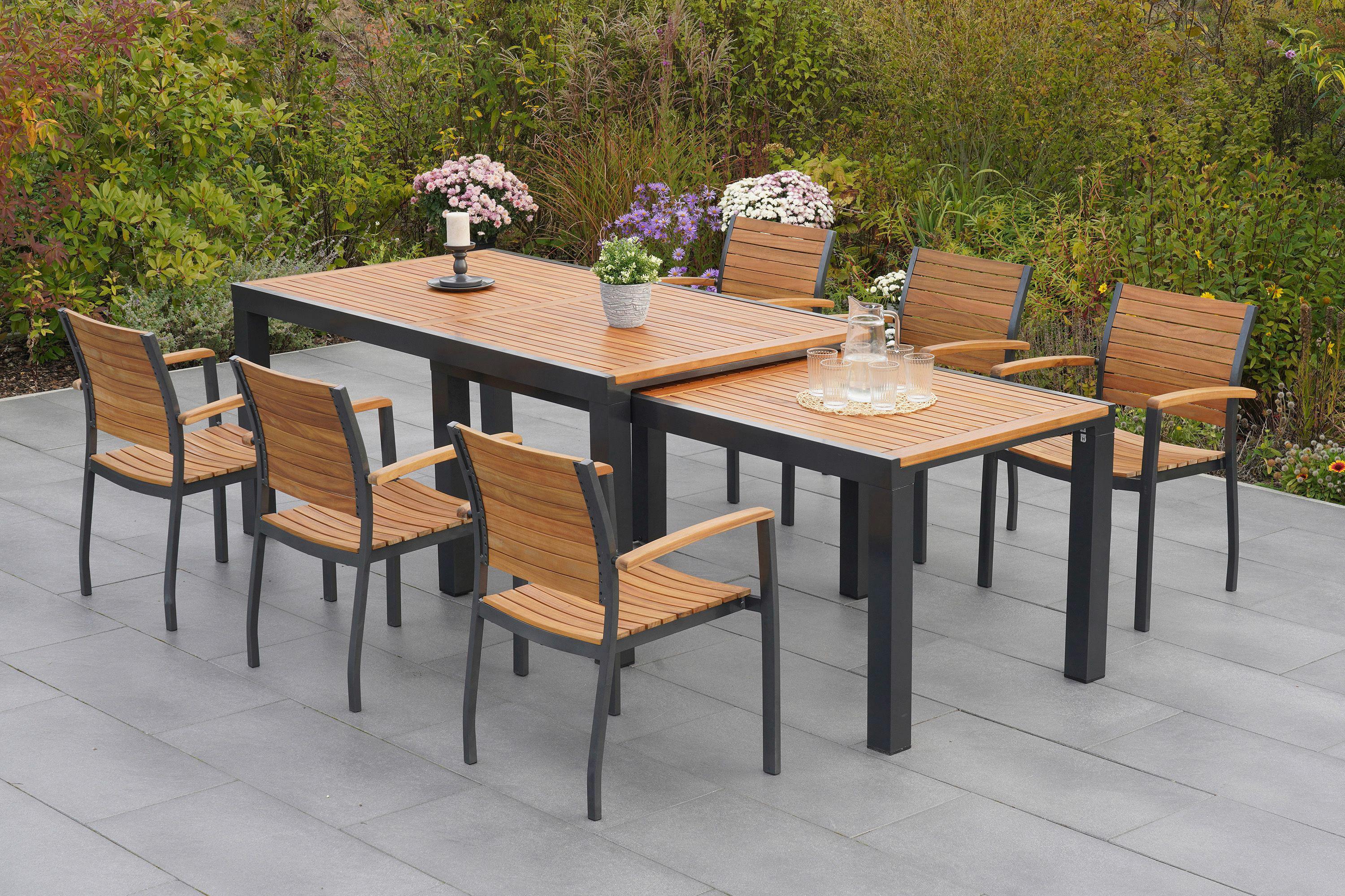 Gartengarnitur Santorin - Graphitfarben/Naturfarben, MODERN, Holz/Metall - Gardenson